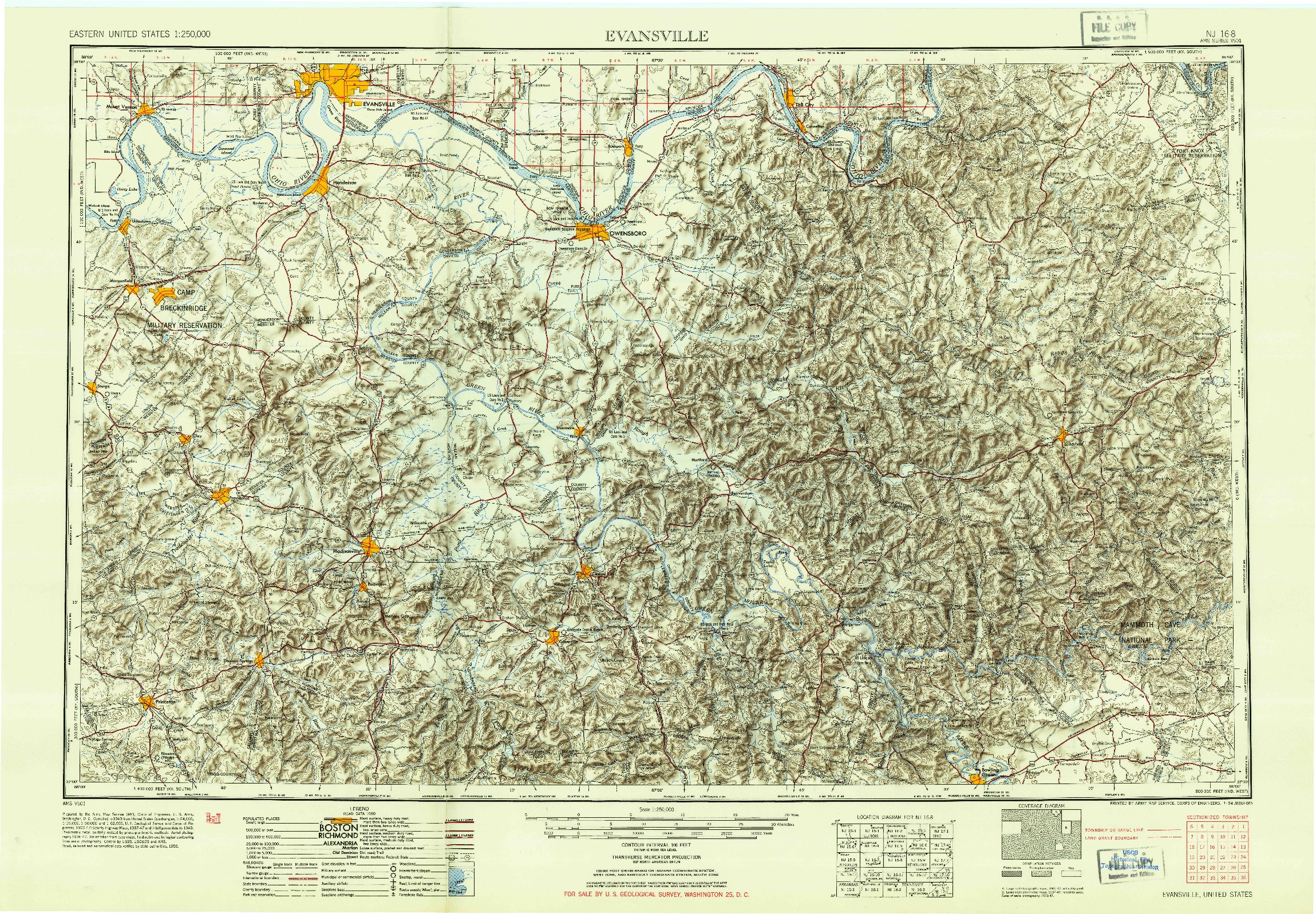 USGS 1:250000-SCALE QUADRANGLE FOR EVANSVILLE, IN 1954