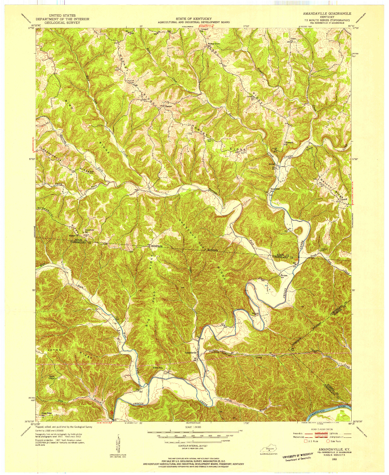 USGS 1:24000-SCALE QUADRANGLE FOR AMANDAVILLE, KY 1953