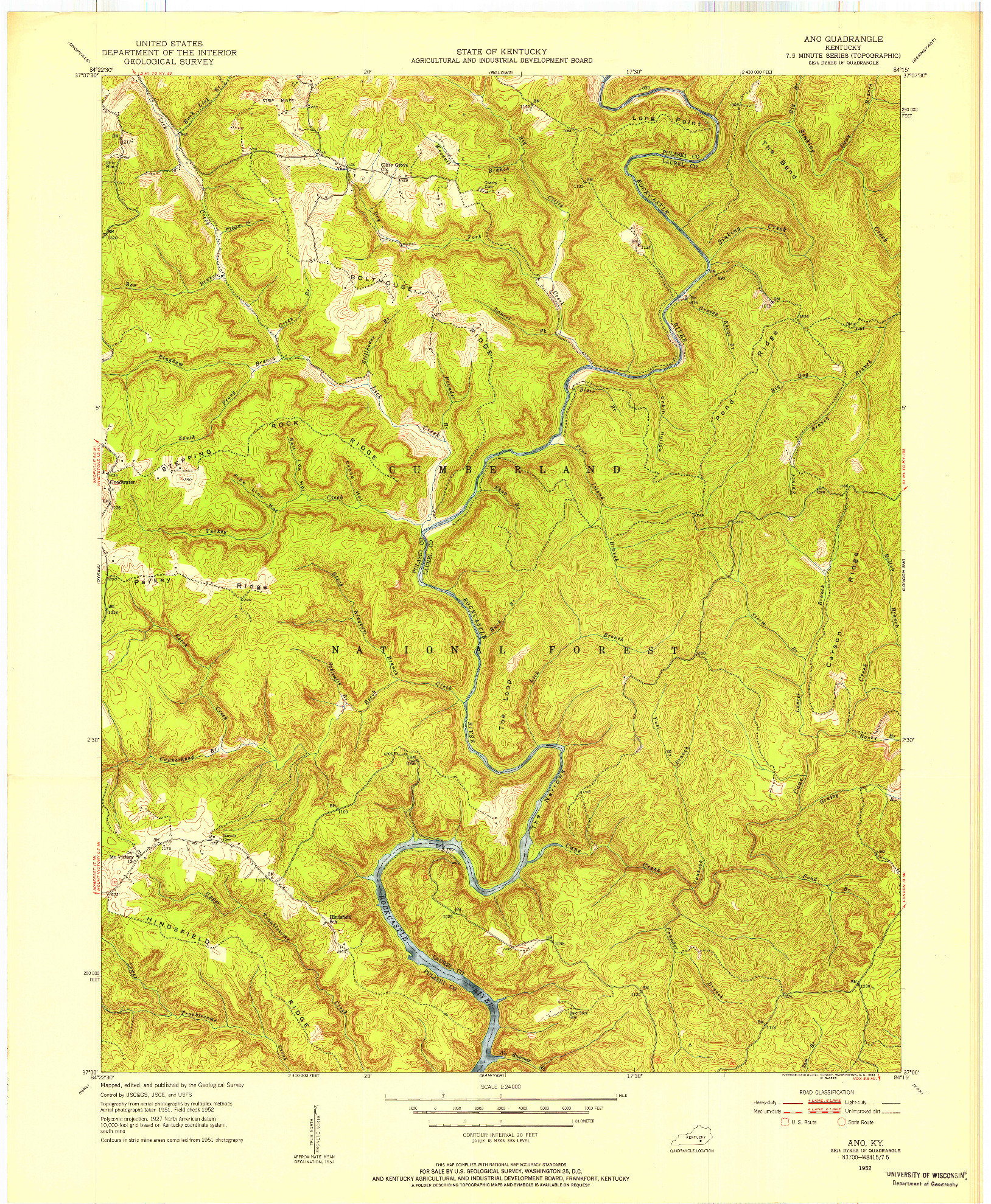 USGS 1:24000-SCALE QUADRANGLE FOR ANO, KY 1952