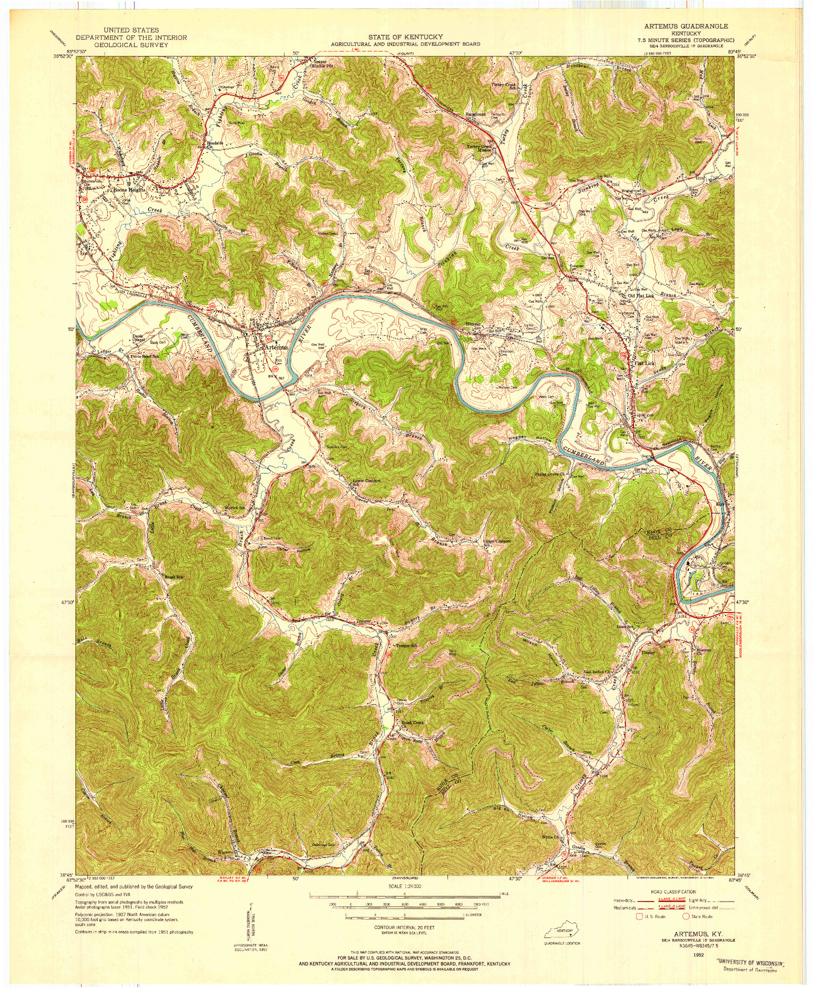 USGS 1:24000-SCALE QUADRANGLE FOR ARTEMUS, KY 1952
