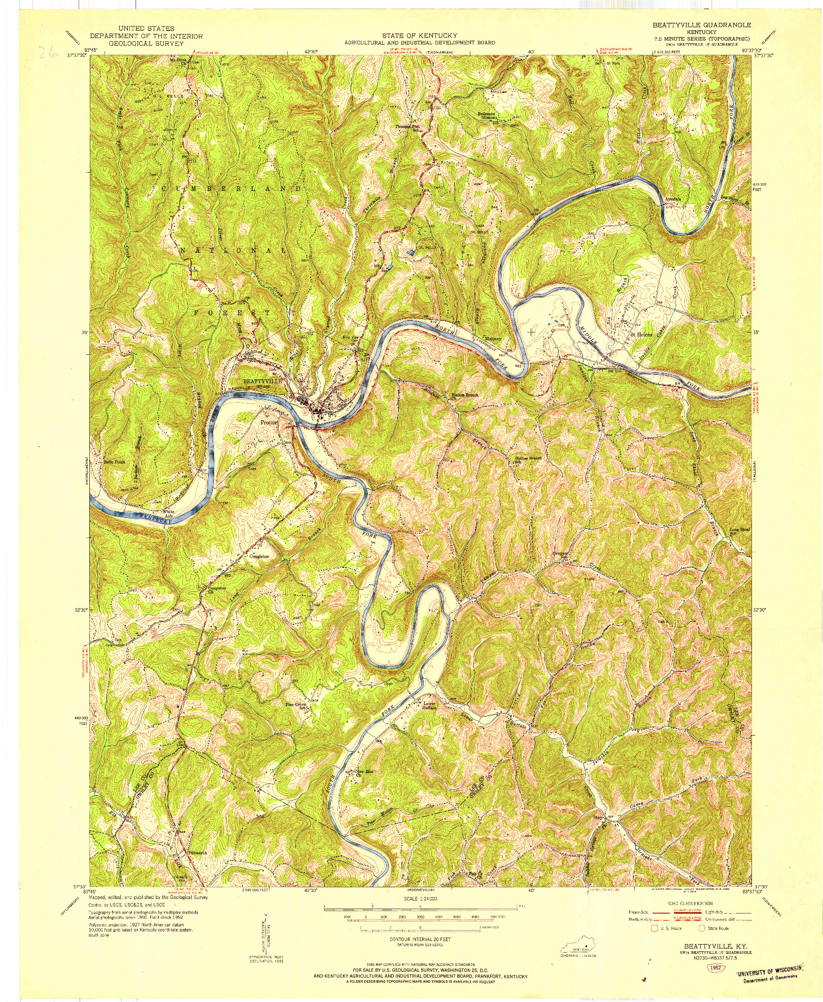 USGS 1:24000-SCALE QUADRANGLE FOR BEATTYVILLE, KY 1952