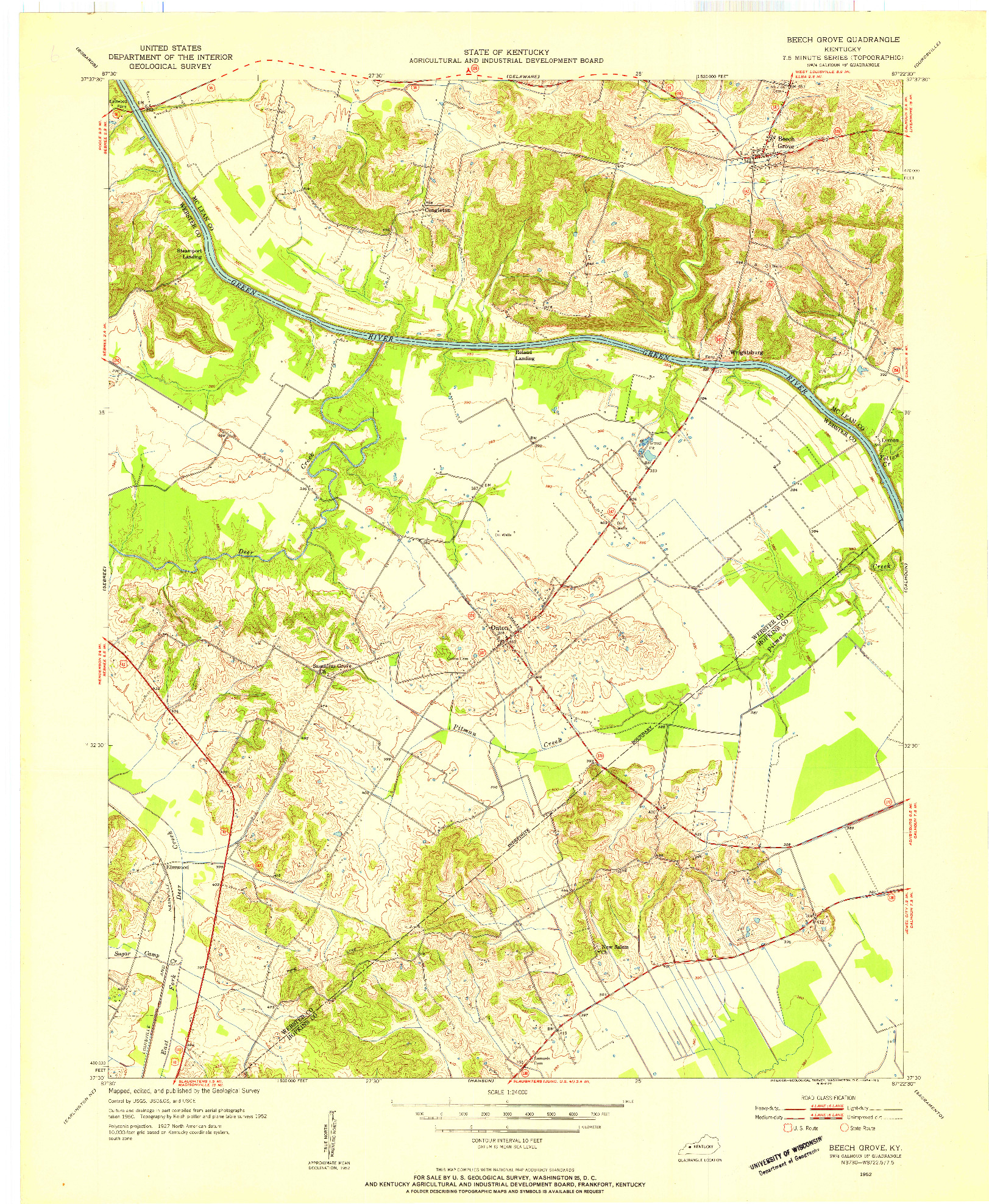 USGS 1:24000-SCALE QUADRANGLE FOR BEECH GROVE, KY 1952