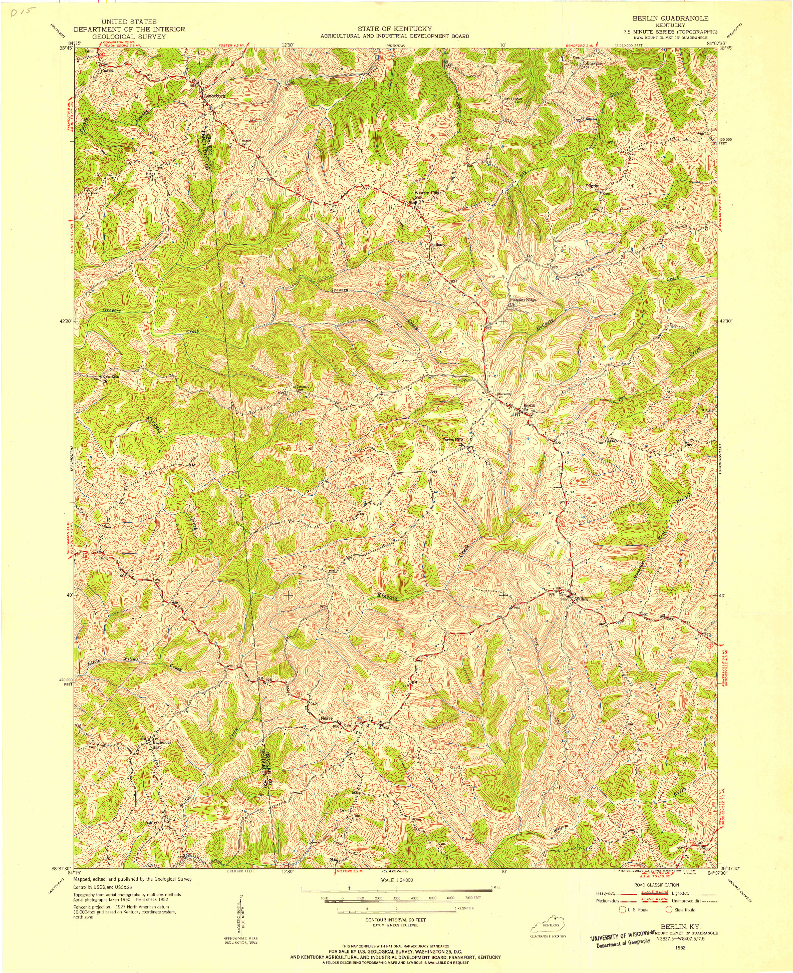 USGS 1:24000-SCALE QUADRANGLE FOR BERLIN, KY 1952