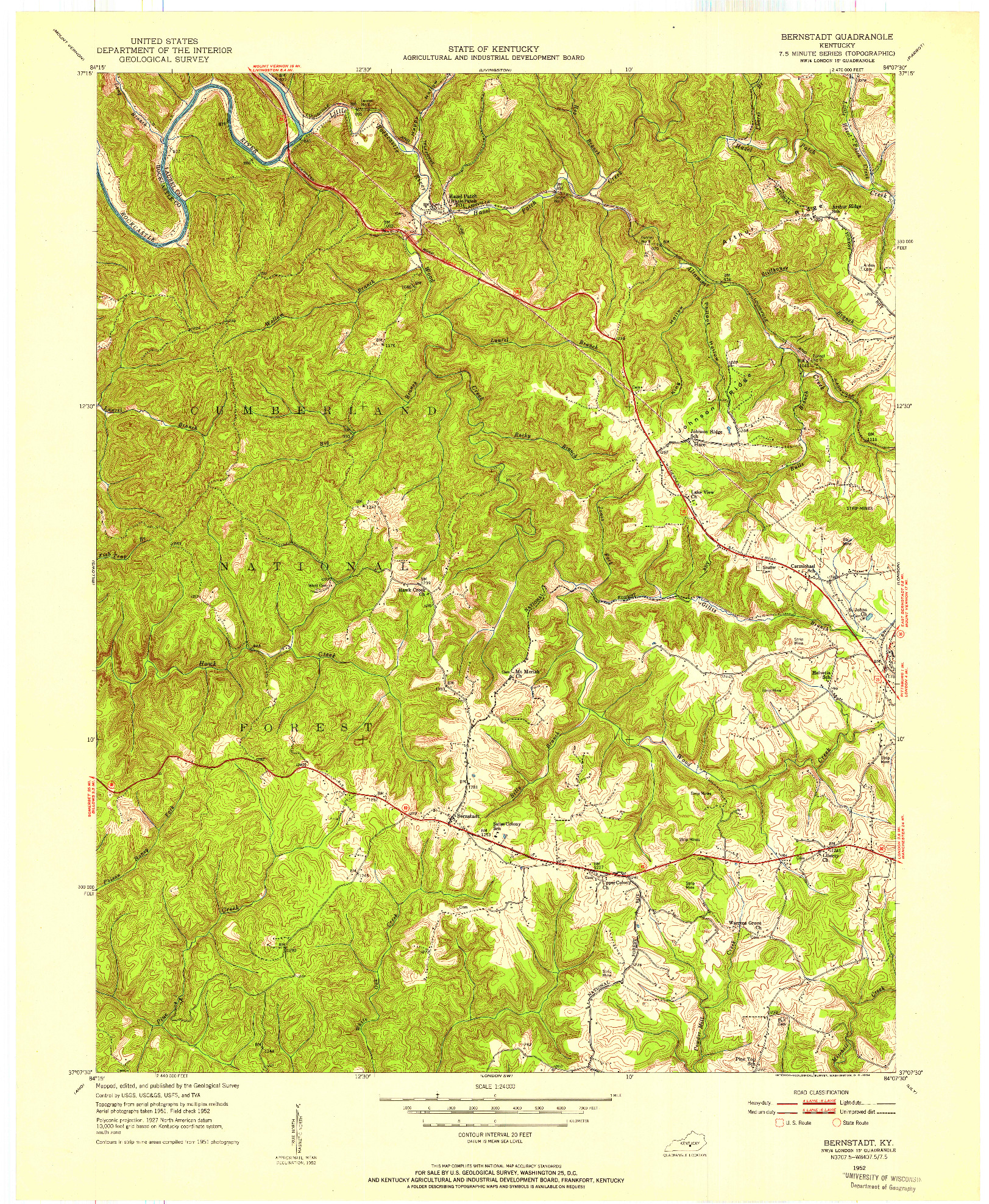 USGS 1:24000-SCALE QUADRANGLE FOR BERNSTADT, KY 1952