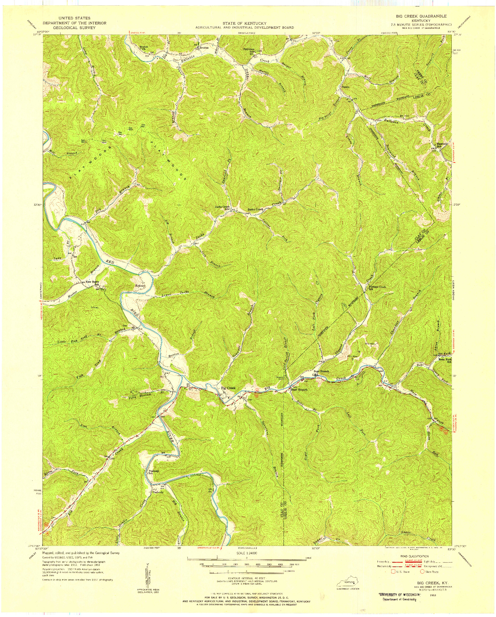 USGS 1:24000-SCALE QUADRANGLE FOR BIG CREEK, KY 1953