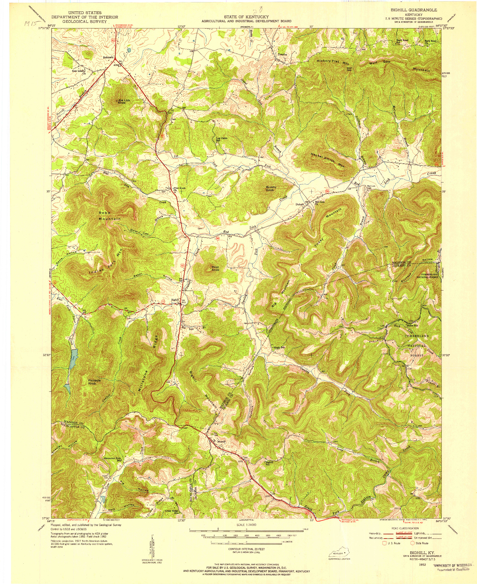 USGS 1:24000-SCALE QUADRANGLE FOR BIGHILL, KY 1952