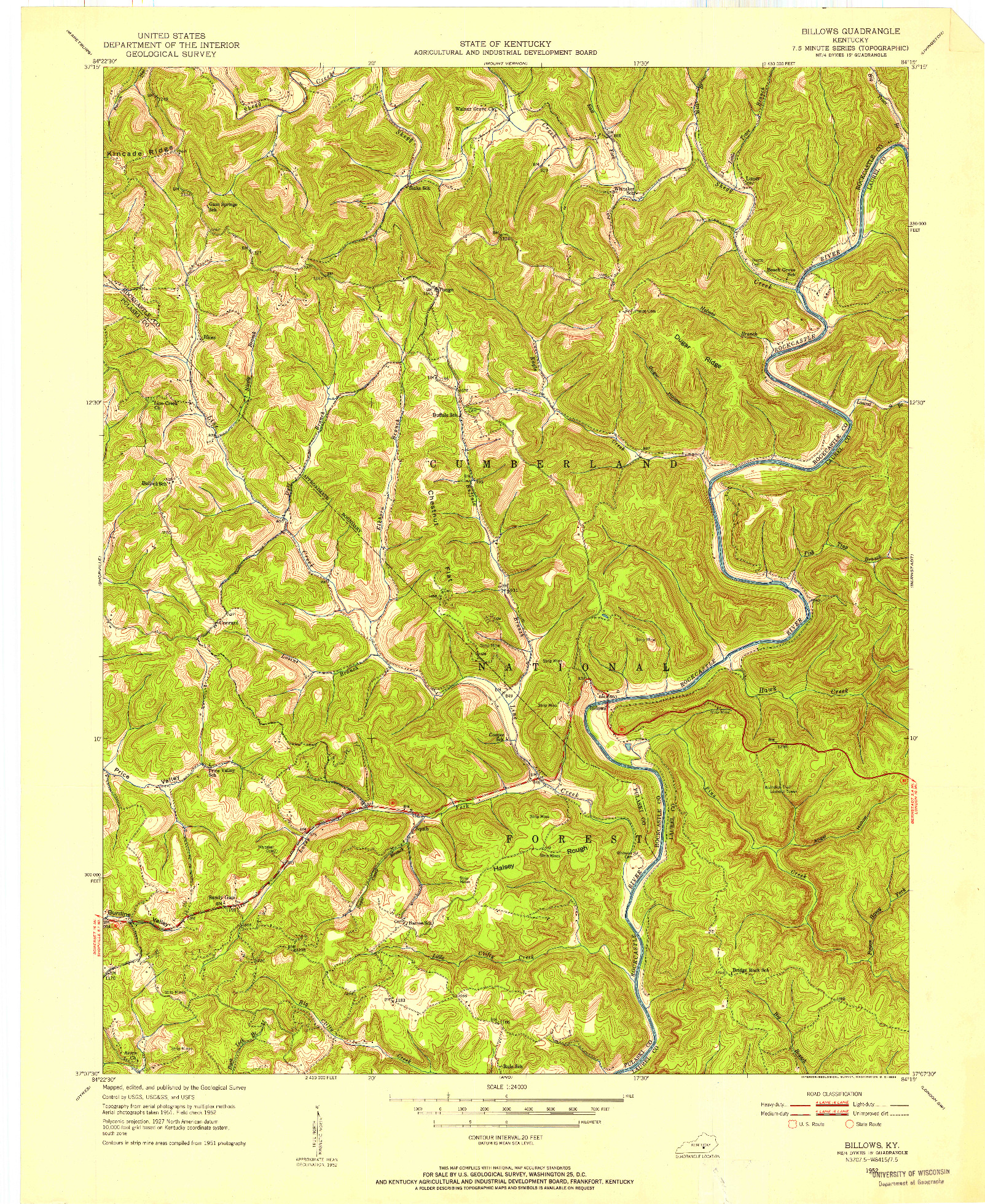 USGS 1:24000-SCALE QUADRANGLE FOR BILLOWS, KY 1952