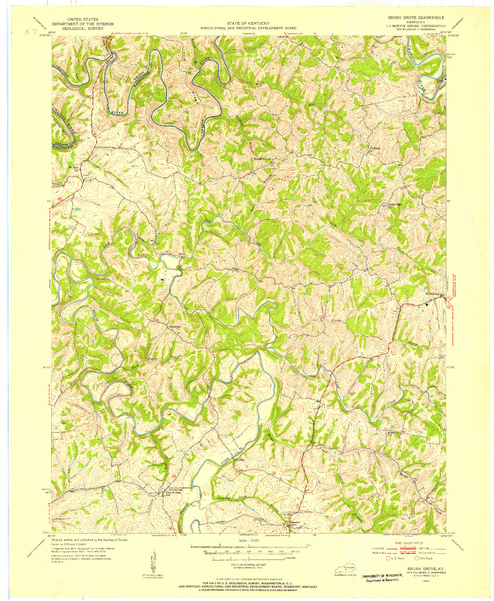 USGS 1:24000-SCALE QUADRANGLE FOR BRUSH GROVE, KY 1953