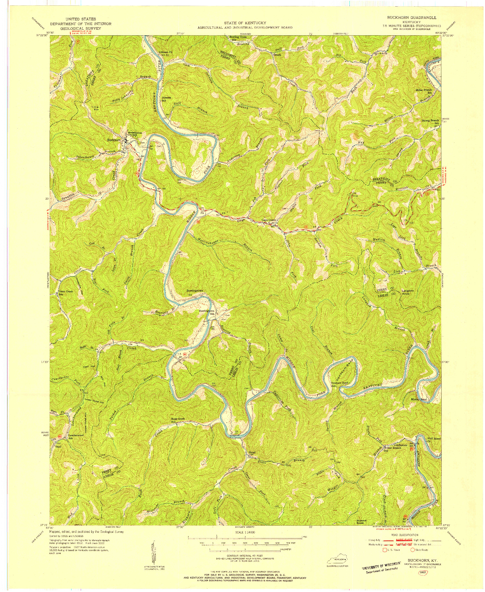 USGS 1:24000-SCALE QUADRANGLE FOR BUCKHORN, KY 1953