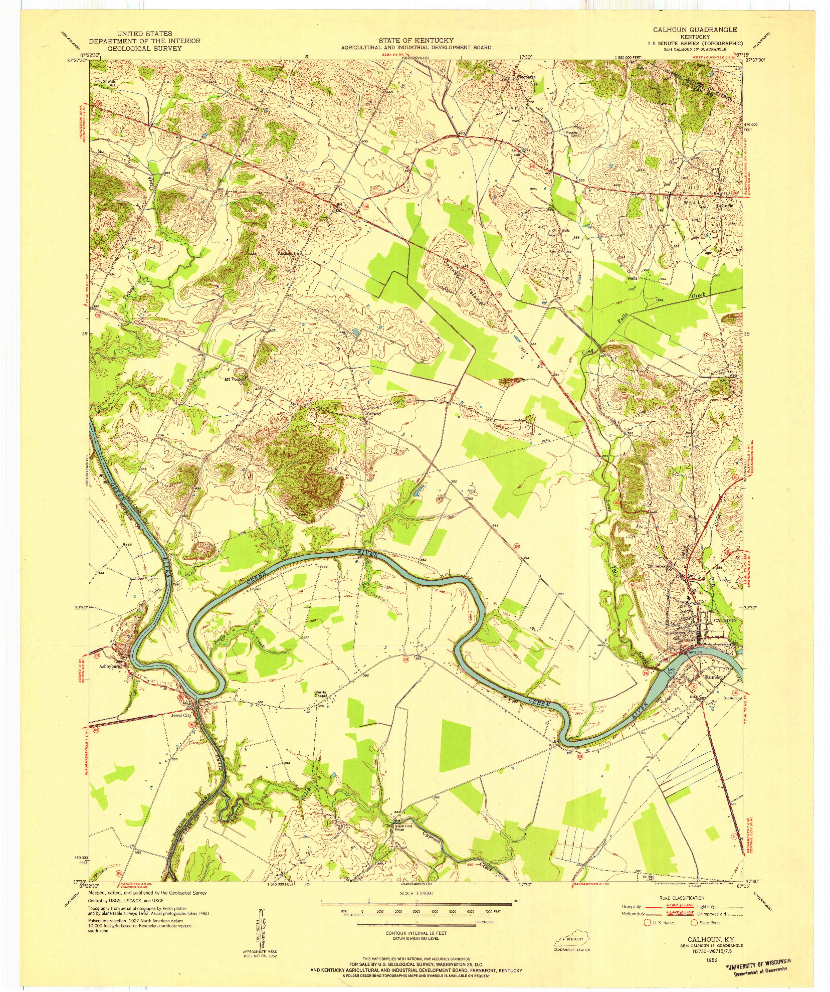 USGS 1:24000-SCALE QUADRANGLE FOR CALHOUN, KY 1952