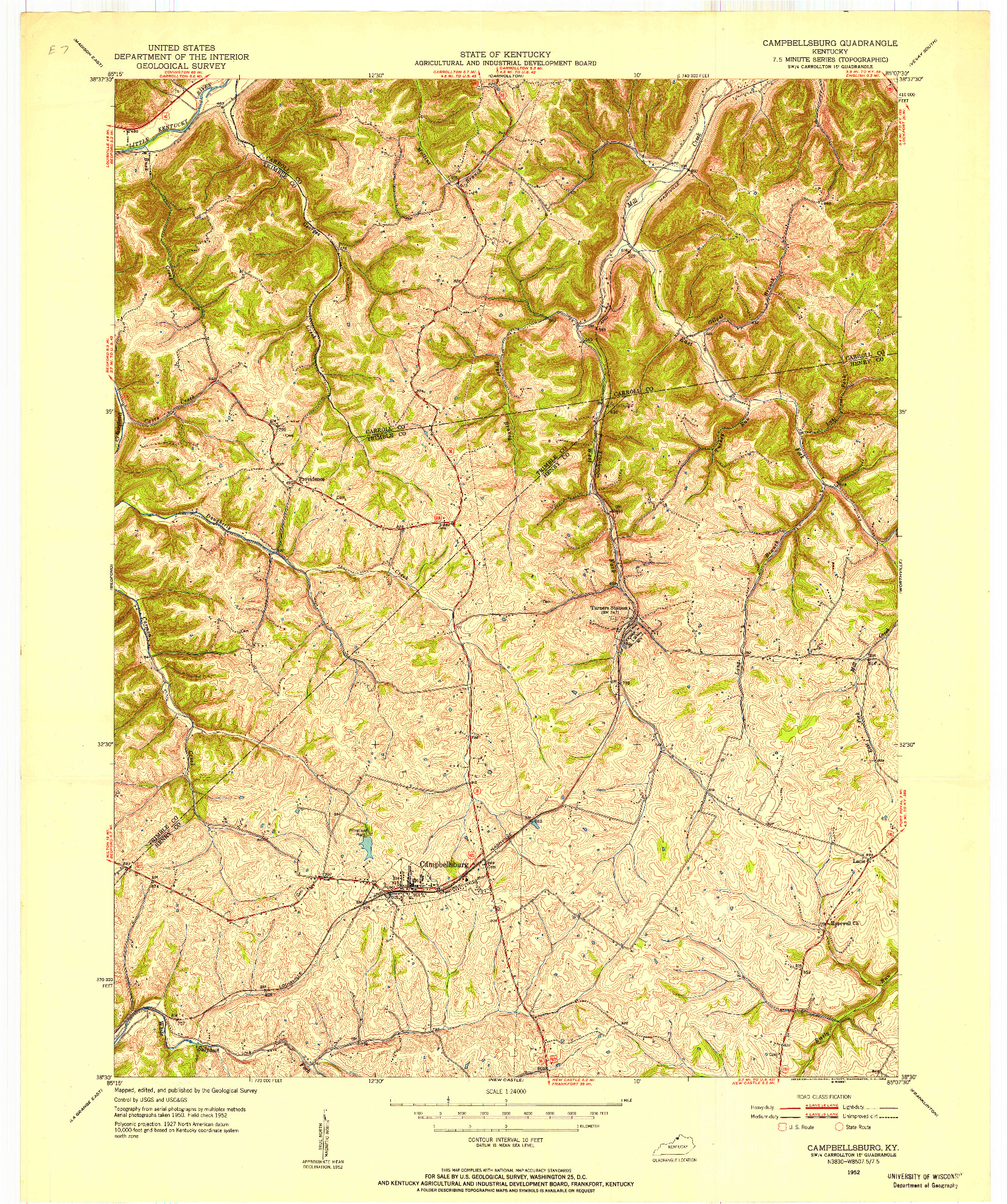 USGS 1:24000-SCALE QUADRANGLE FOR CAMPBELLSBURG, KY 1952