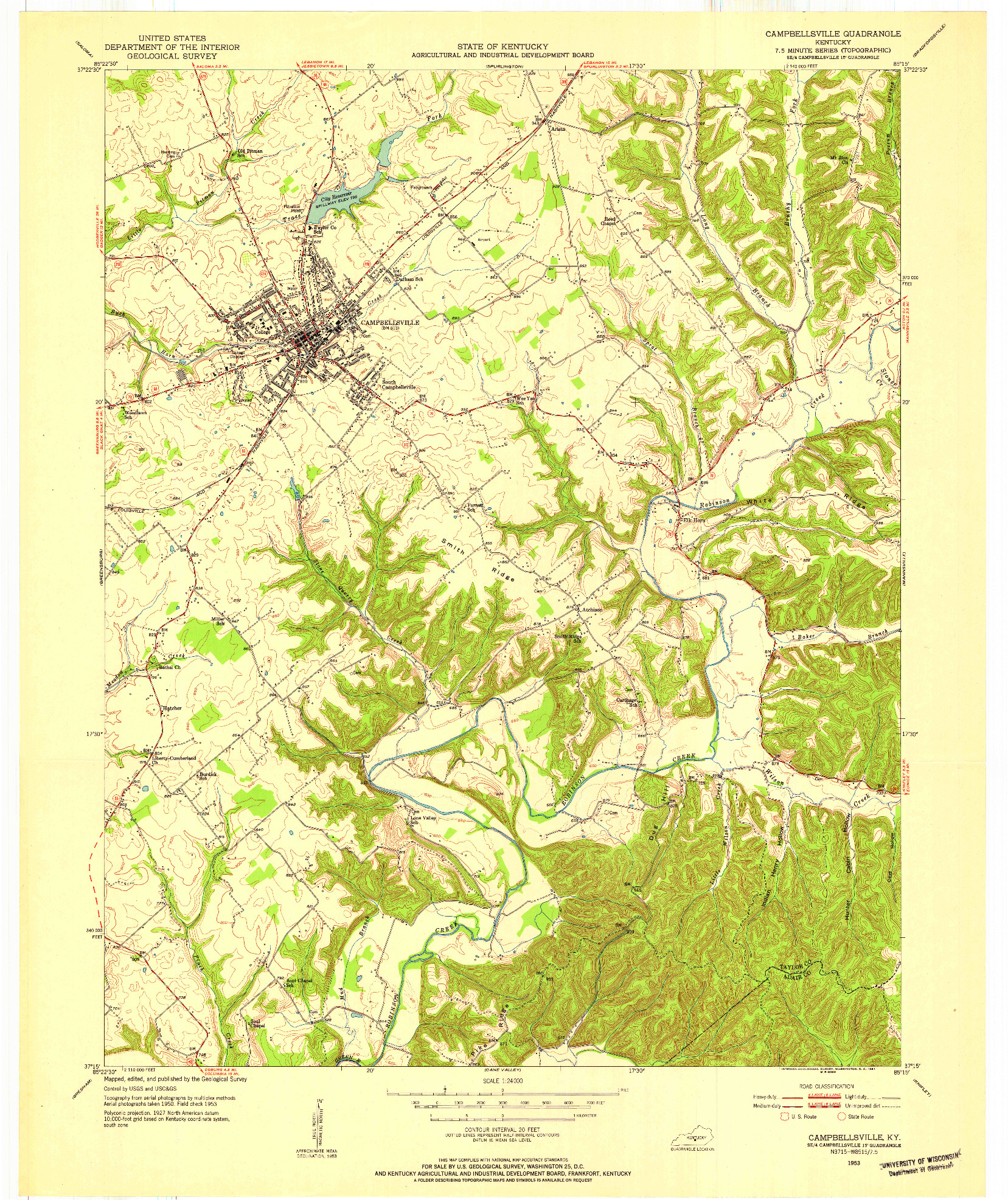 USGS 1:24000-SCALE QUADRANGLE FOR CAMPBELLSVILLE, KY 1953