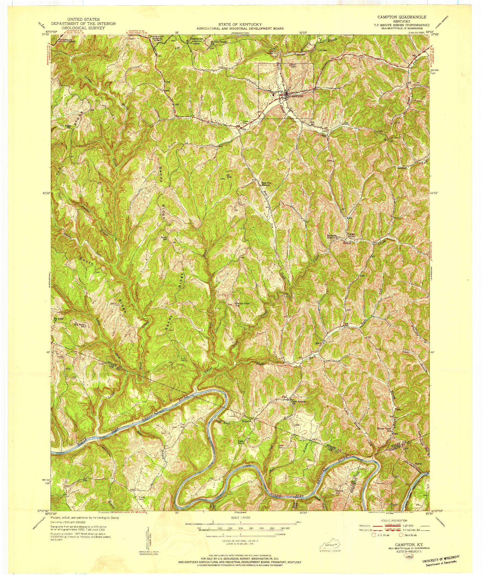 USGS 1:24000-SCALE QUADRANGLE FOR CAMPTON, KY 1952