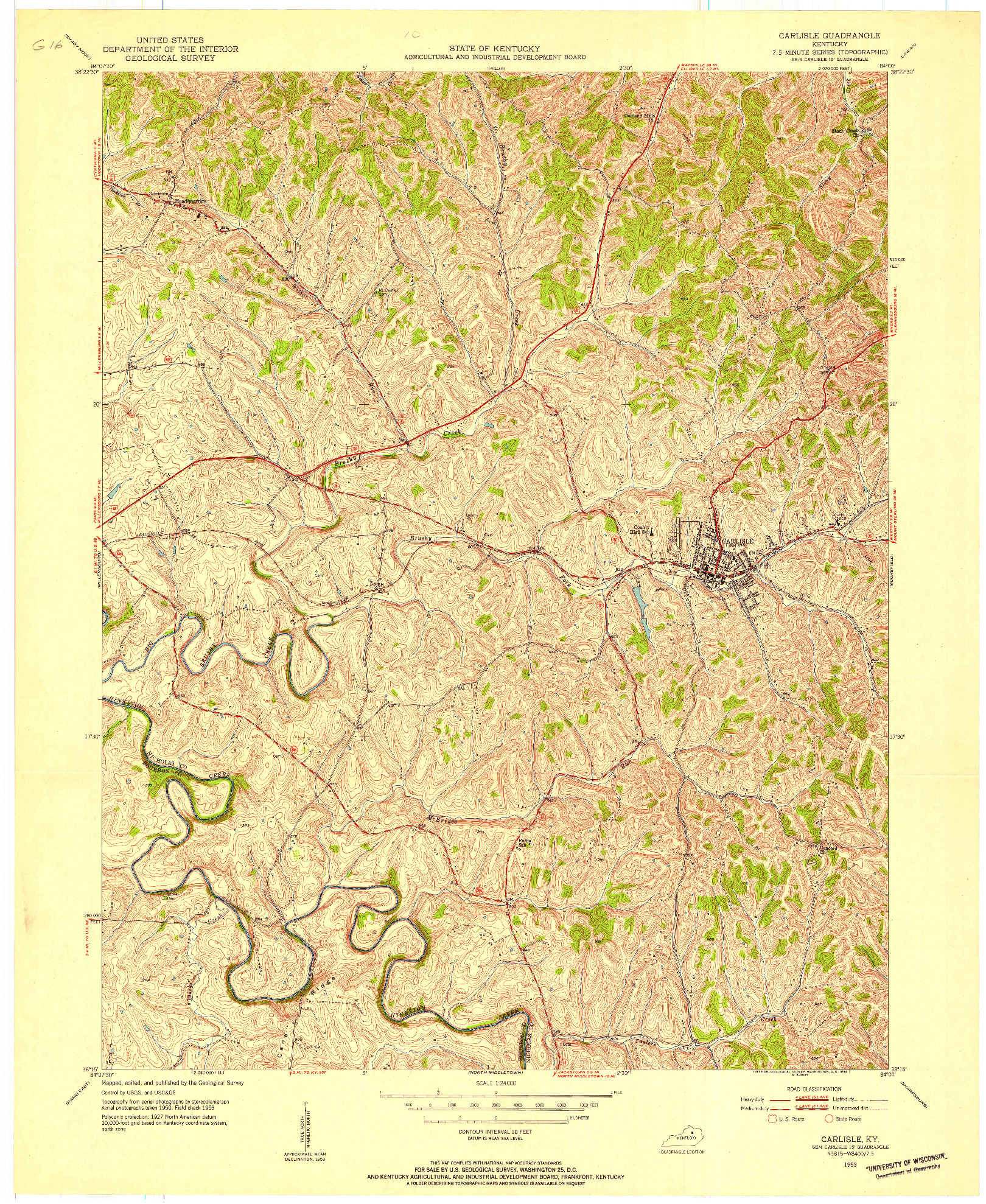 USGS 1:24000-SCALE QUADRANGLE FOR CARLISLE, KY 1953