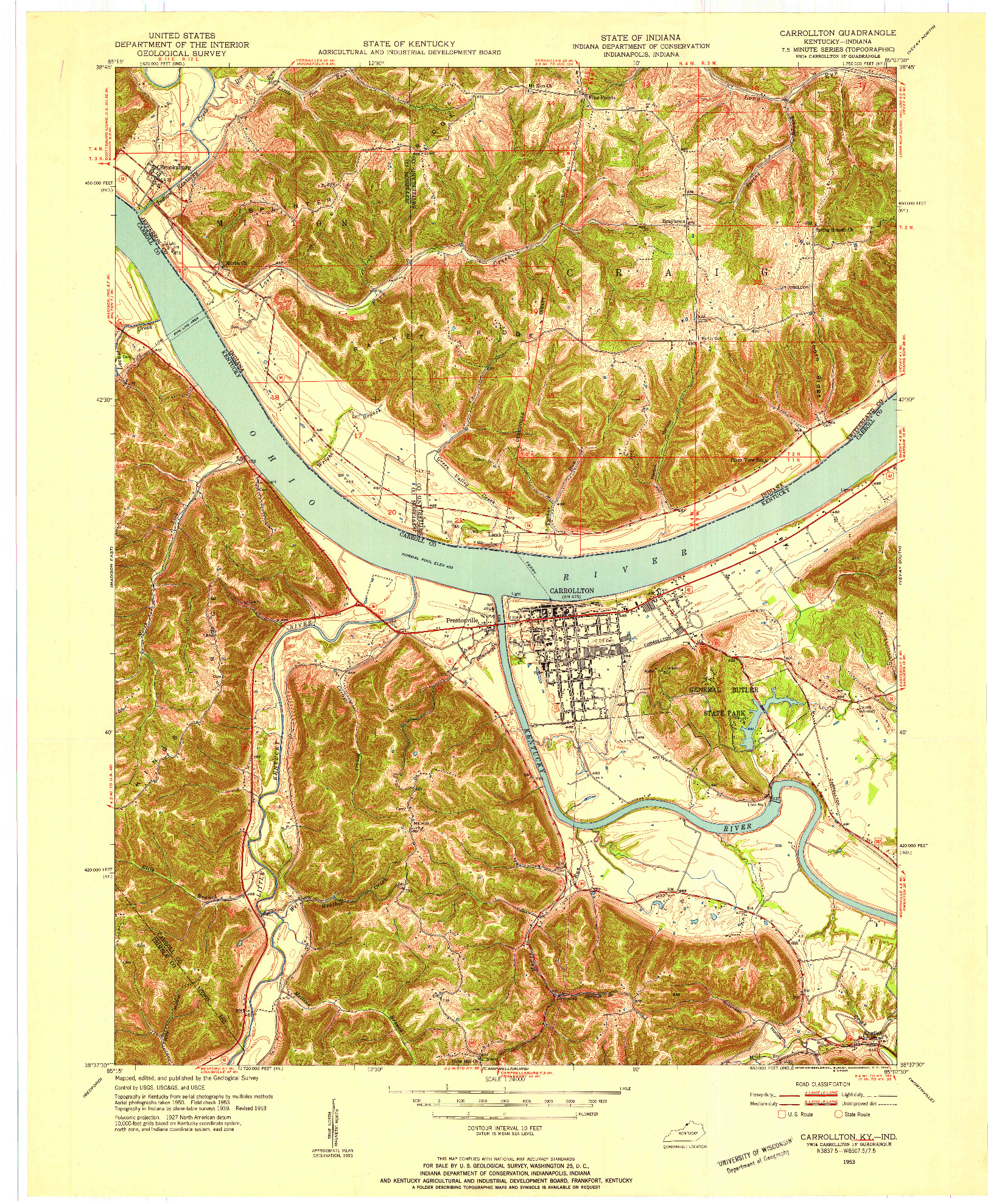 USGS 1:24000-SCALE QUADRANGLE FOR CARROLLTON, KY 1953