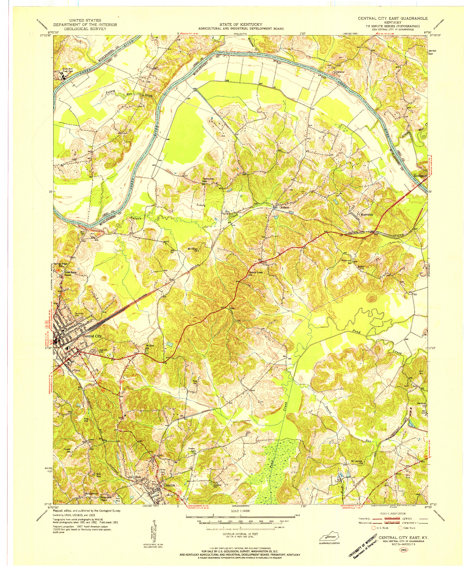 USGS 1:24000-SCALE QUADRANGLE FOR CENTRAL CITY EAST, KY 1953