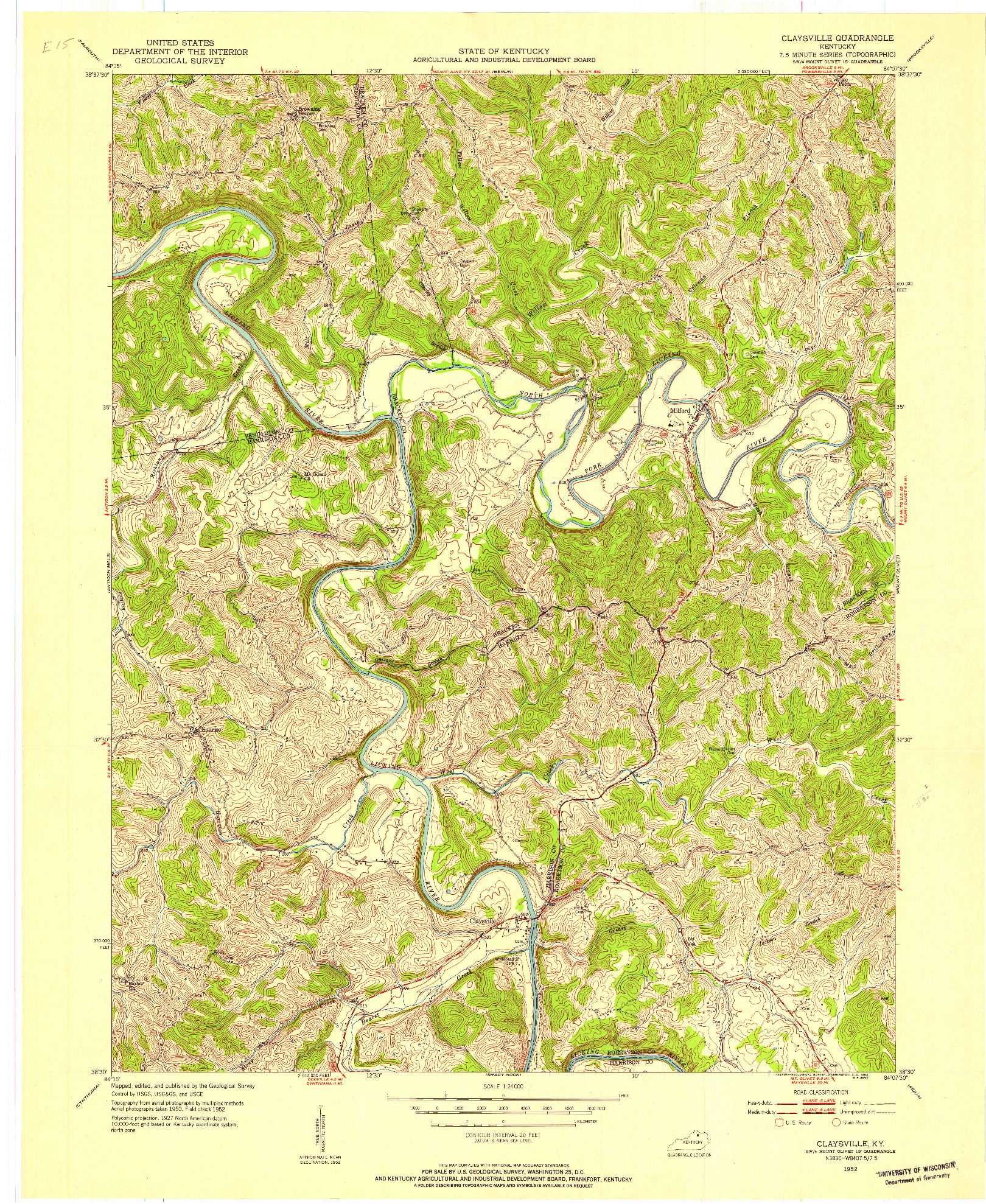 USGS 1:24000-SCALE QUADRANGLE FOR CLAYSVILLE, KY 1952