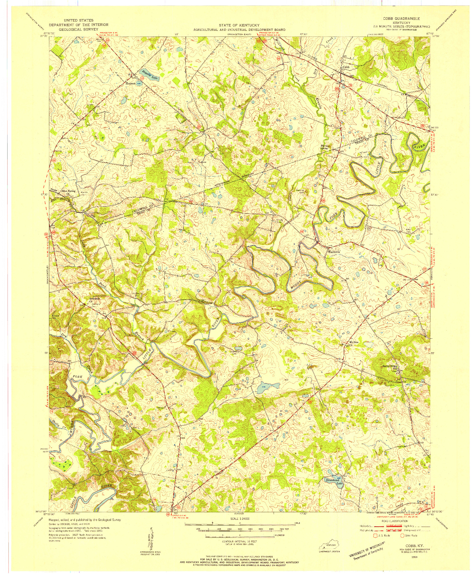 USGS 1:24000-SCALE QUADRANGLE FOR COBB, KY 1953