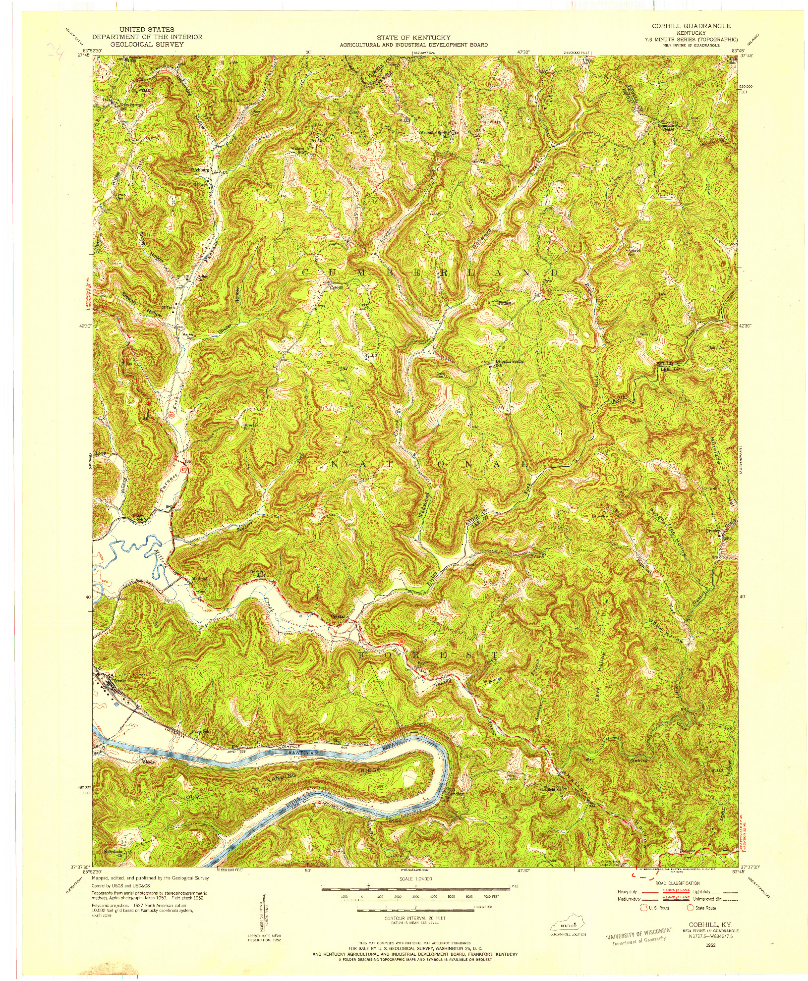 USGS 1:24000-SCALE QUADRANGLE FOR COBHILL, KY 1952