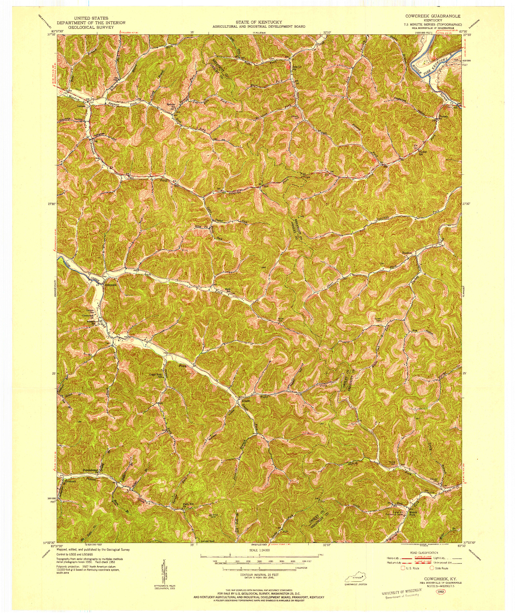 USGS 1:24000-SCALE QUADRANGLE FOR COWCREEK, KY 1953