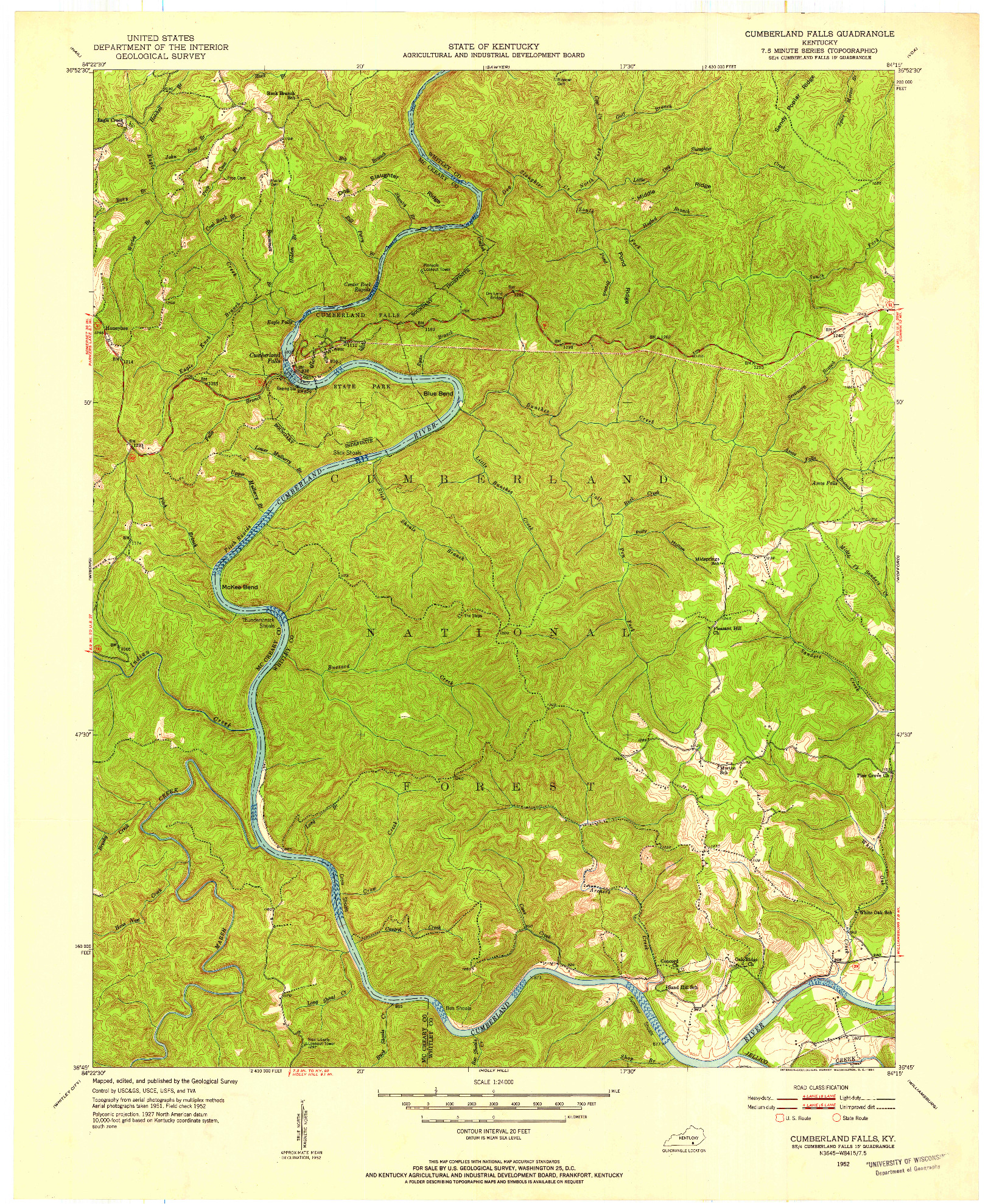 USGS 1:24000-SCALE QUADRANGLE FOR CUMBERLAND FALLS, KY 1952