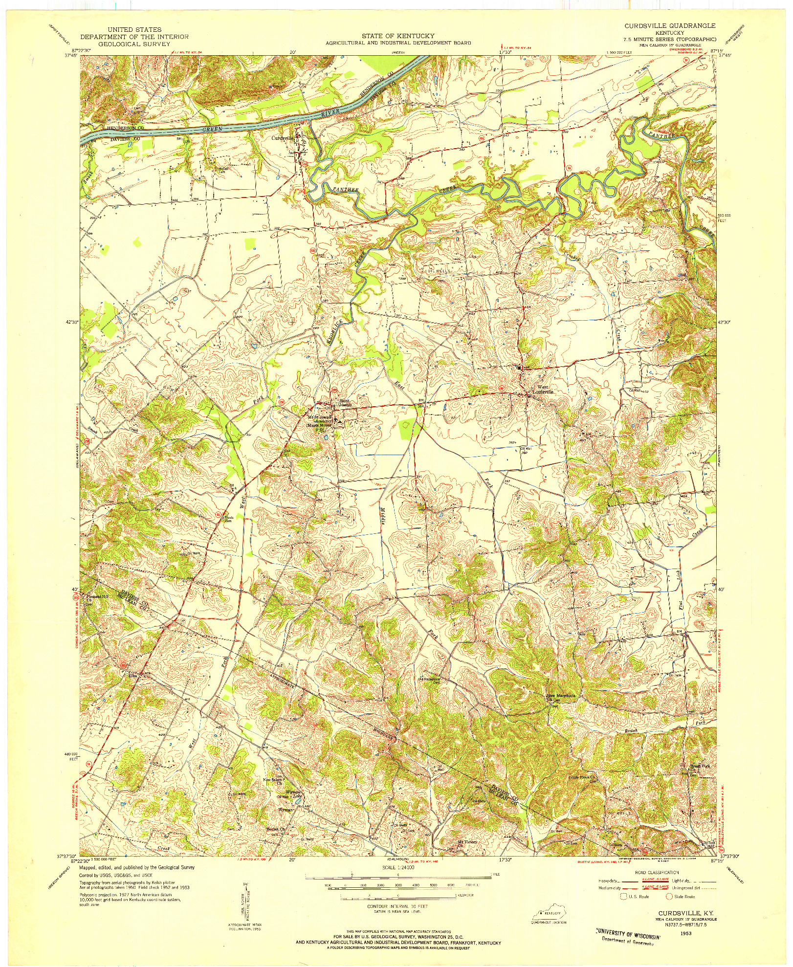 USGS 1:24000-SCALE QUADRANGLE FOR CURDSVILLE, KY 1953