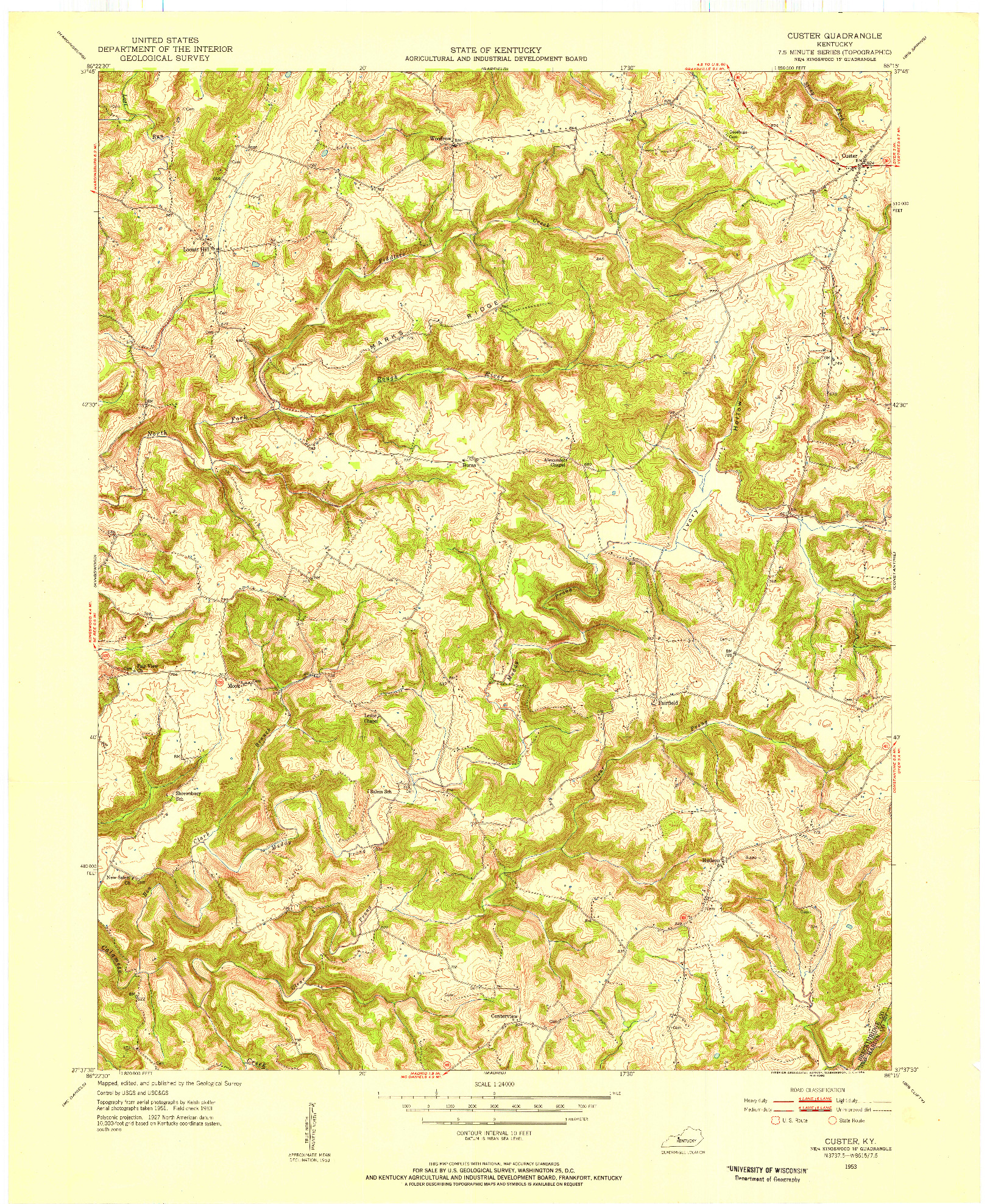 USGS 1:24000-SCALE QUADRANGLE FOR CUSTER, KY 1953