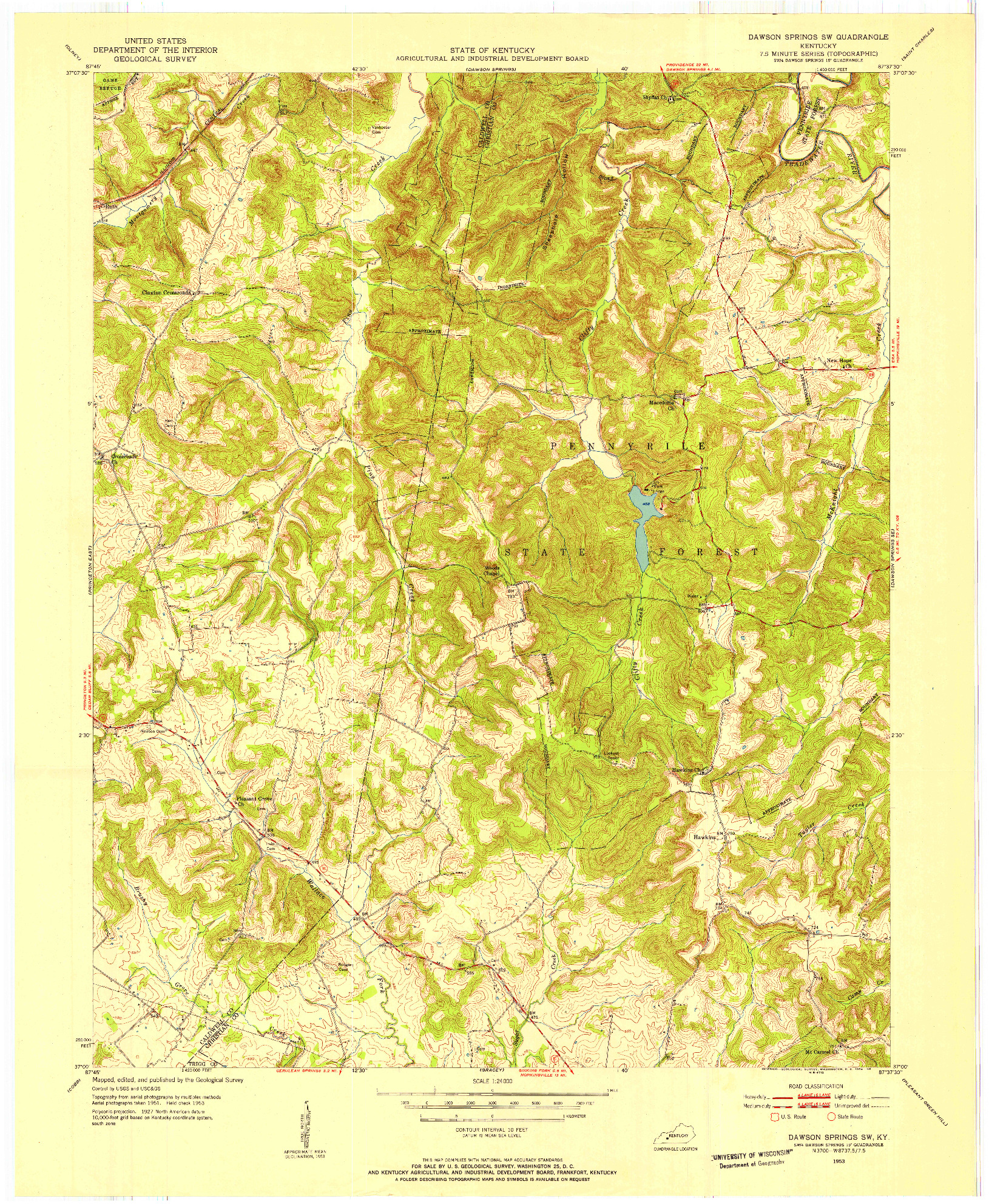 USGS 1:24000-SCALE QUADRANGLE FOR DAWSON SPRINGS SW, KY 1953
