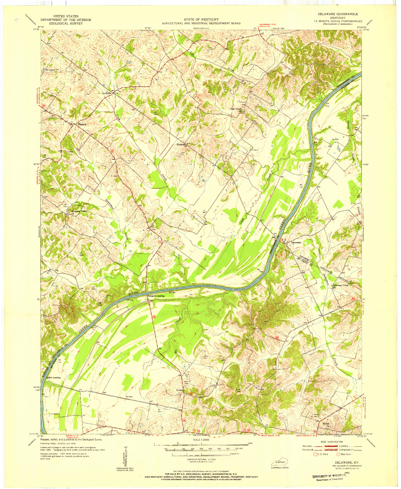 USGS 1:24000-SCALE QUADRANGLE FOR DELAWARE, KY 1953