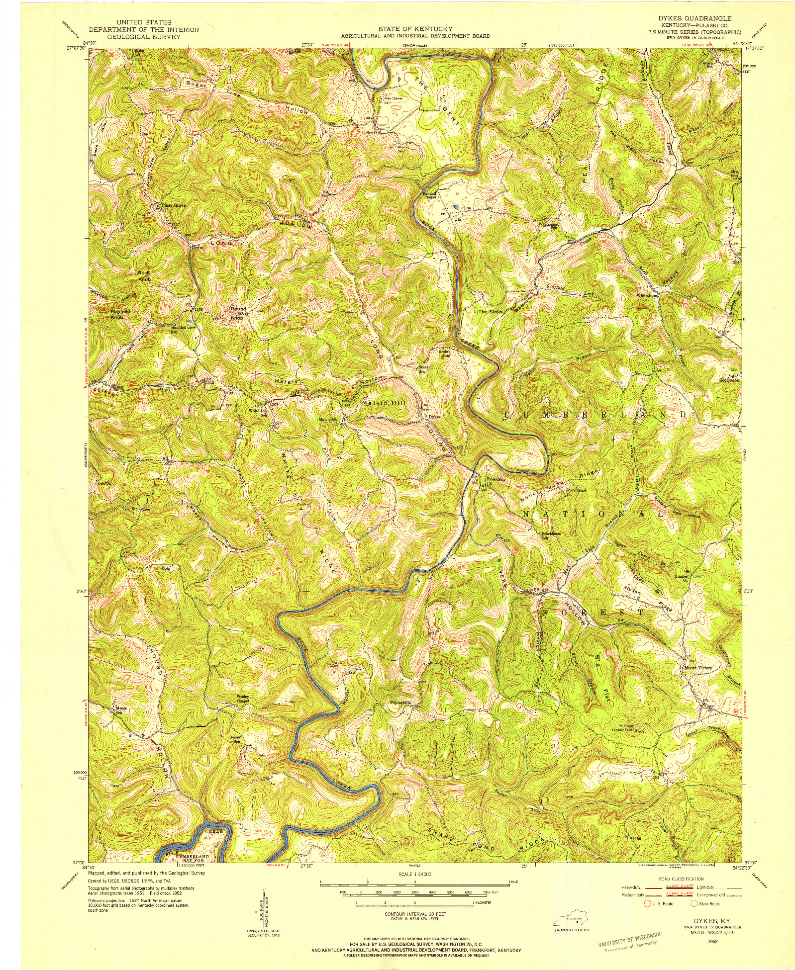 USGS 1:24000-SCALE QUADRANGLE FOR DYKES, KY 1952