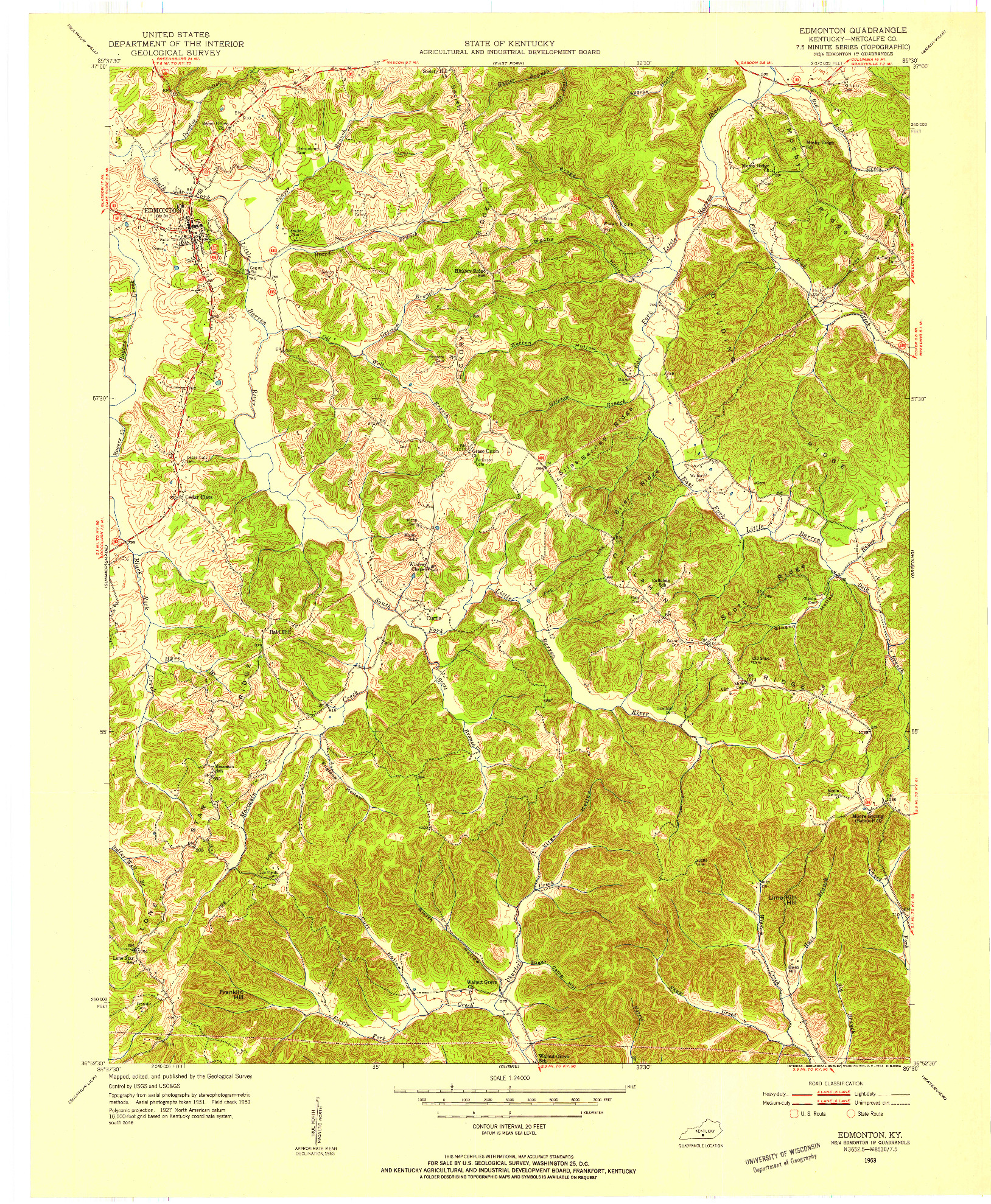 USGS 1:24000-SCALE QUADRANGLE FOR EDMONTON, KY 1953