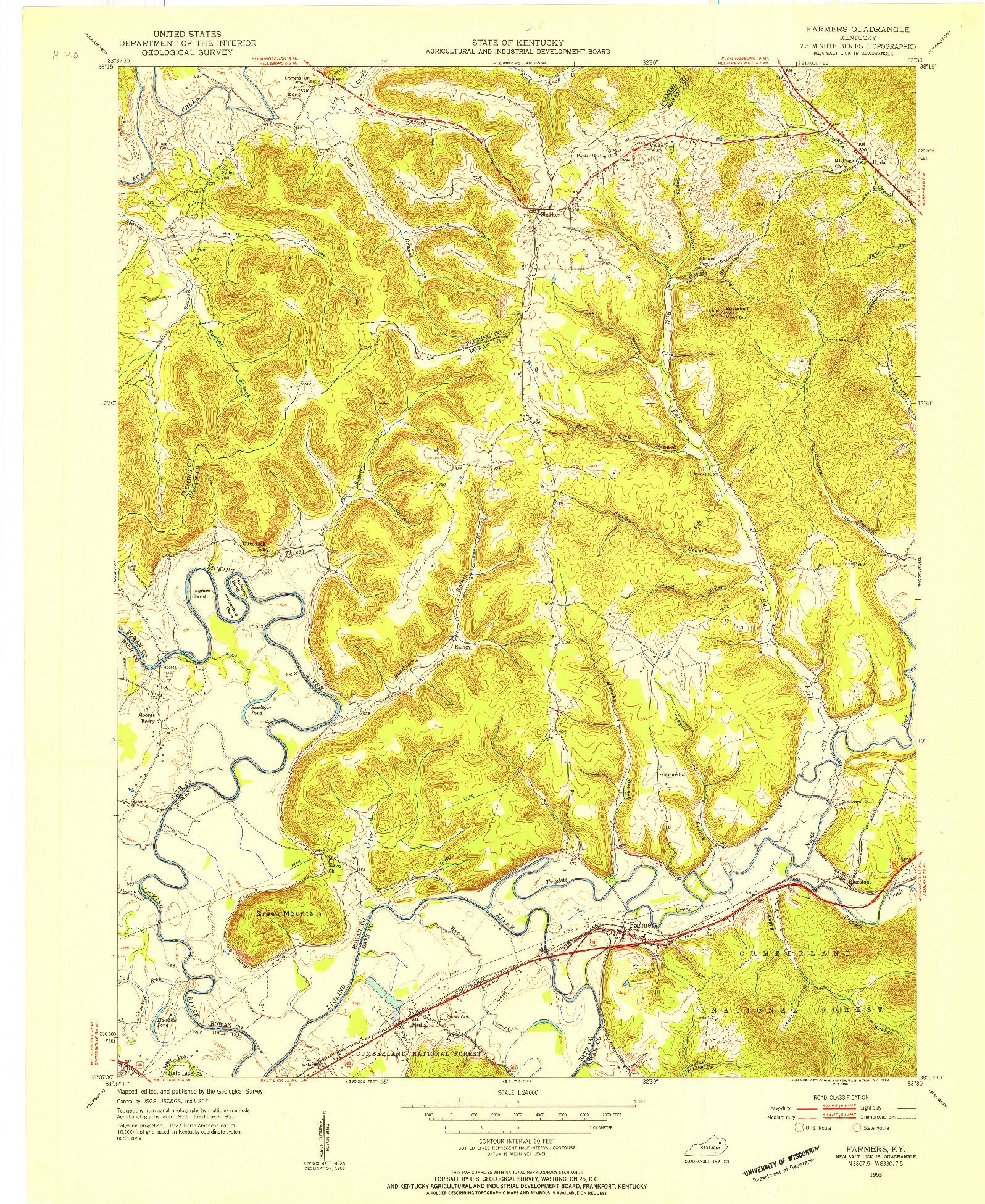 USGS 1:24000-SCALE QUADRANGLE FOR FARMERS, KY 1953