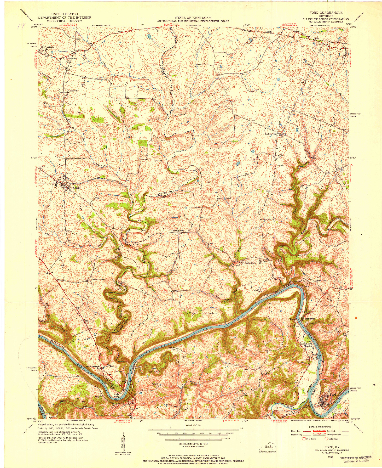 USGS 1:24000-SCALE QUADRANGLE FOR FORD, KY 1952