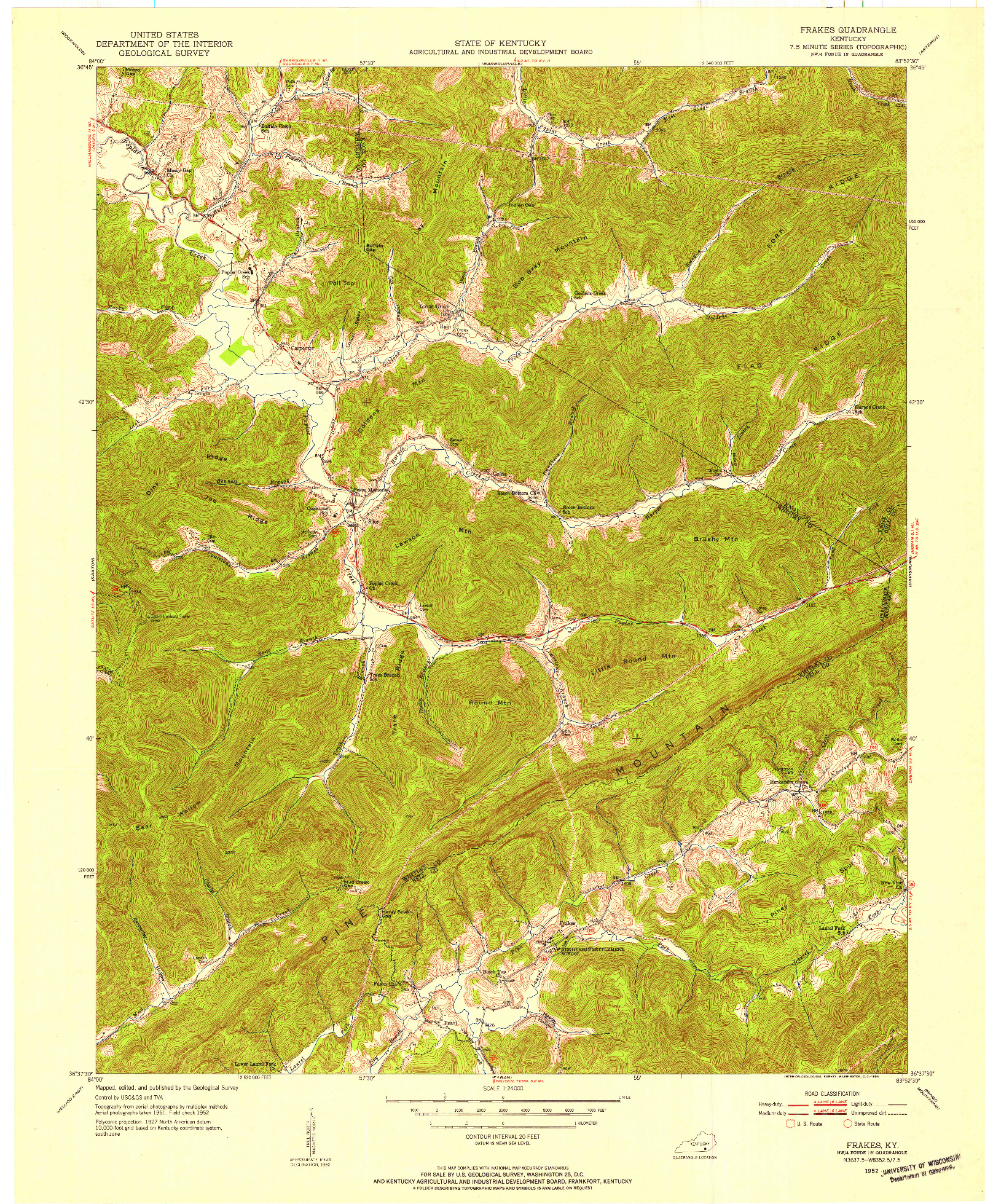 USGS 1:24000-SCALE QUADRANGLE FOR FRAKES, KY 1952
