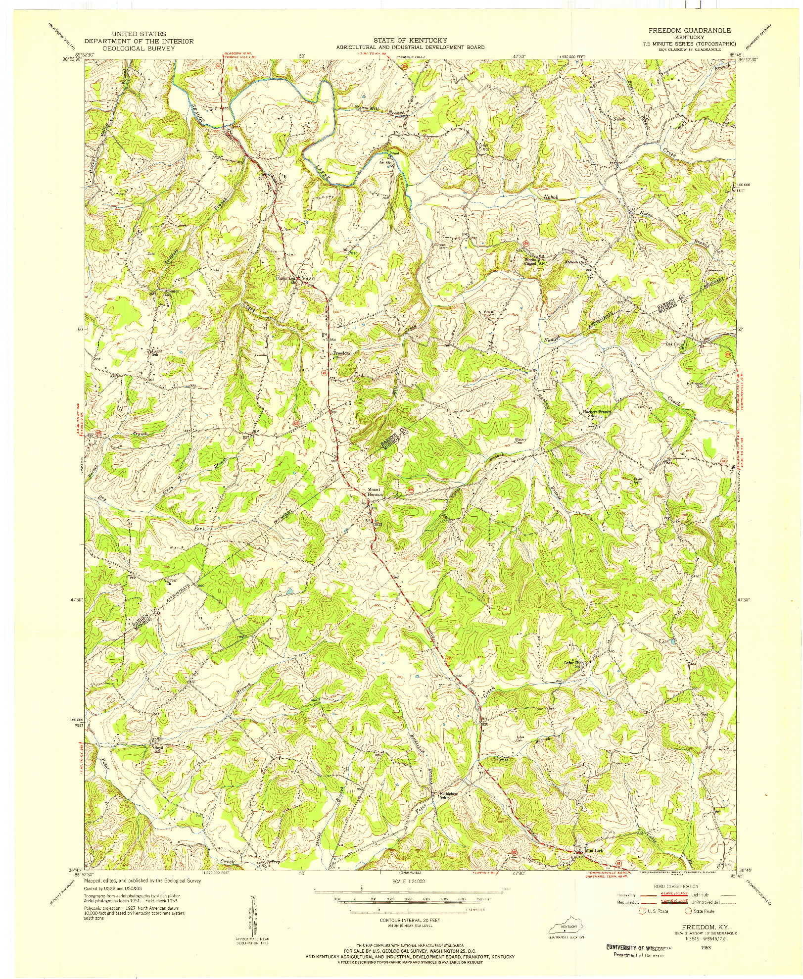 USGS 1:24000-SCALE QUADRANGLE FOR FREEDOM, KY 1953