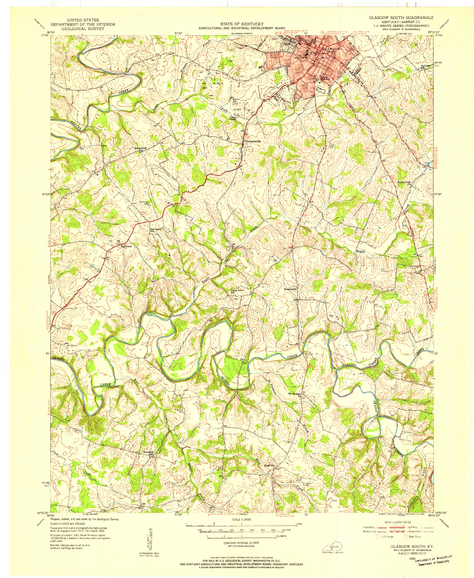 USGS 1:24000-SCALE QUADRANGLE FOR GLASGOW SOUTH, KY 1953