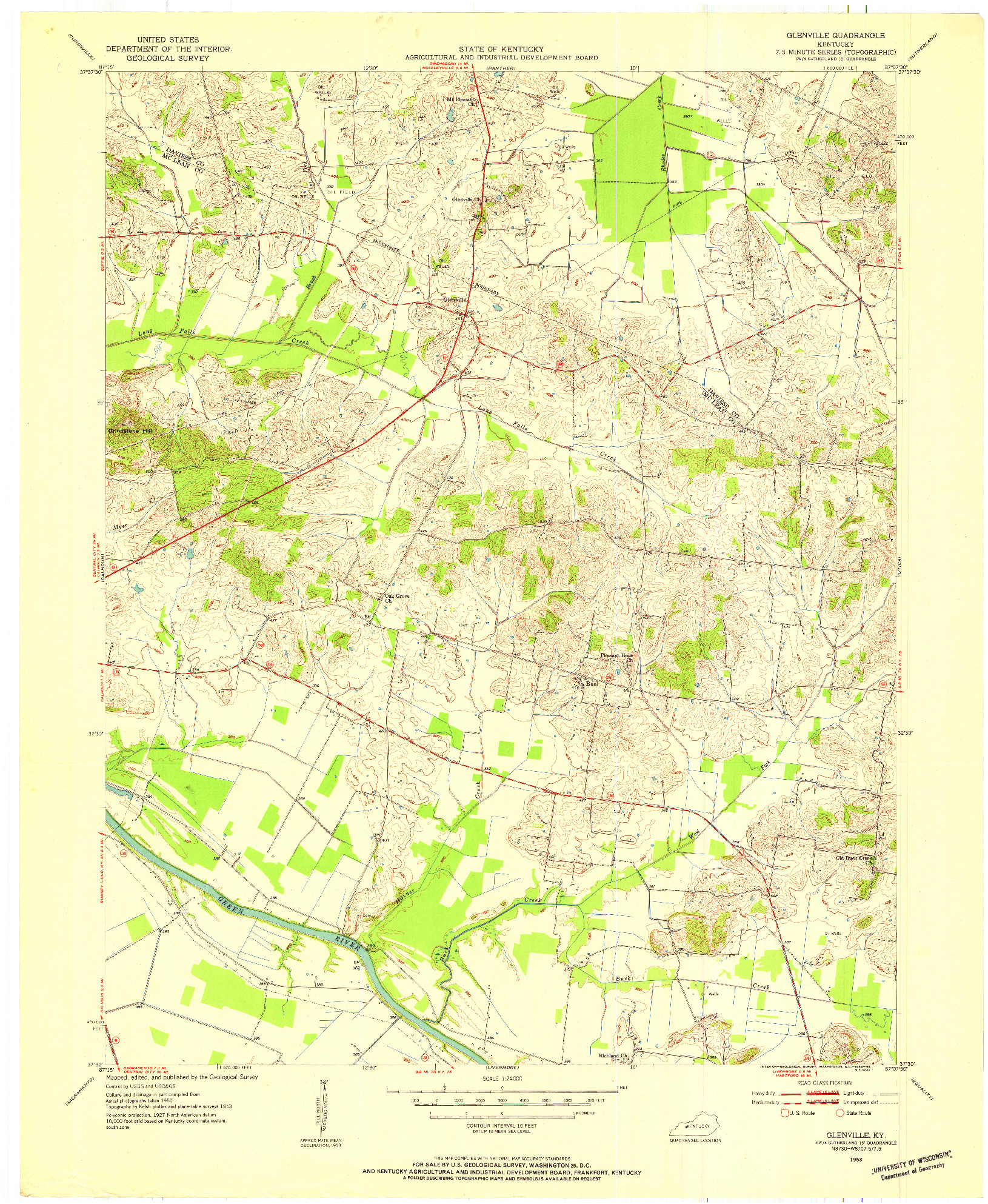 USGS 1:24000-SCALE QUADRANGLE FOR GLENVILLE, KY 1953