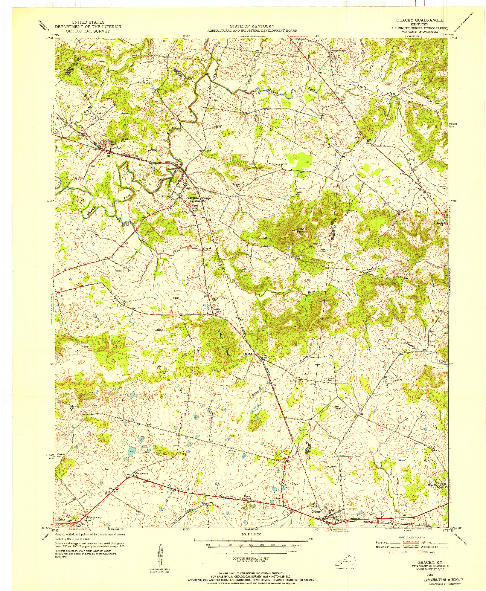 USGS 1:24000-SCALE QUADRANGLE FOR GRACEY, KY 1953