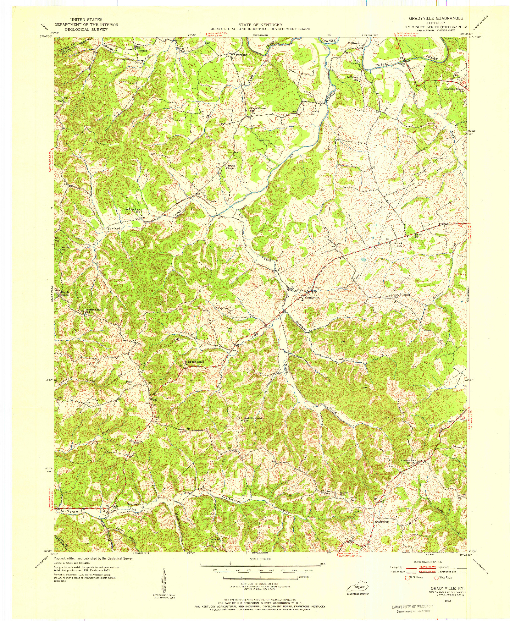 USGS 1:24000-SCALE QUADRANGLE FOR GRADYVILLE, KY 1953