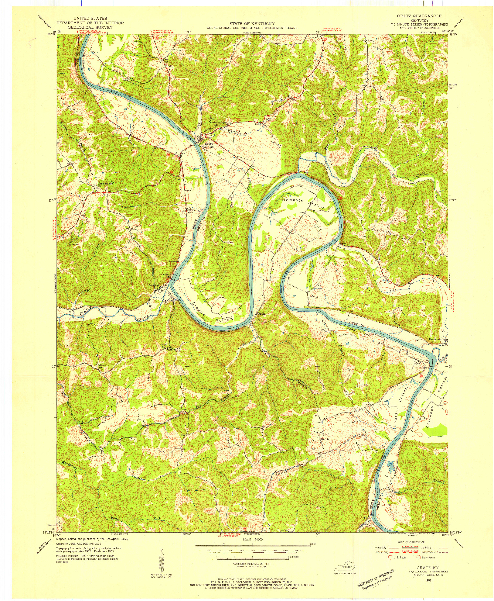 USGS 1:24000-SCALE QUADRANGLE FOR GRATZ, KY 1953