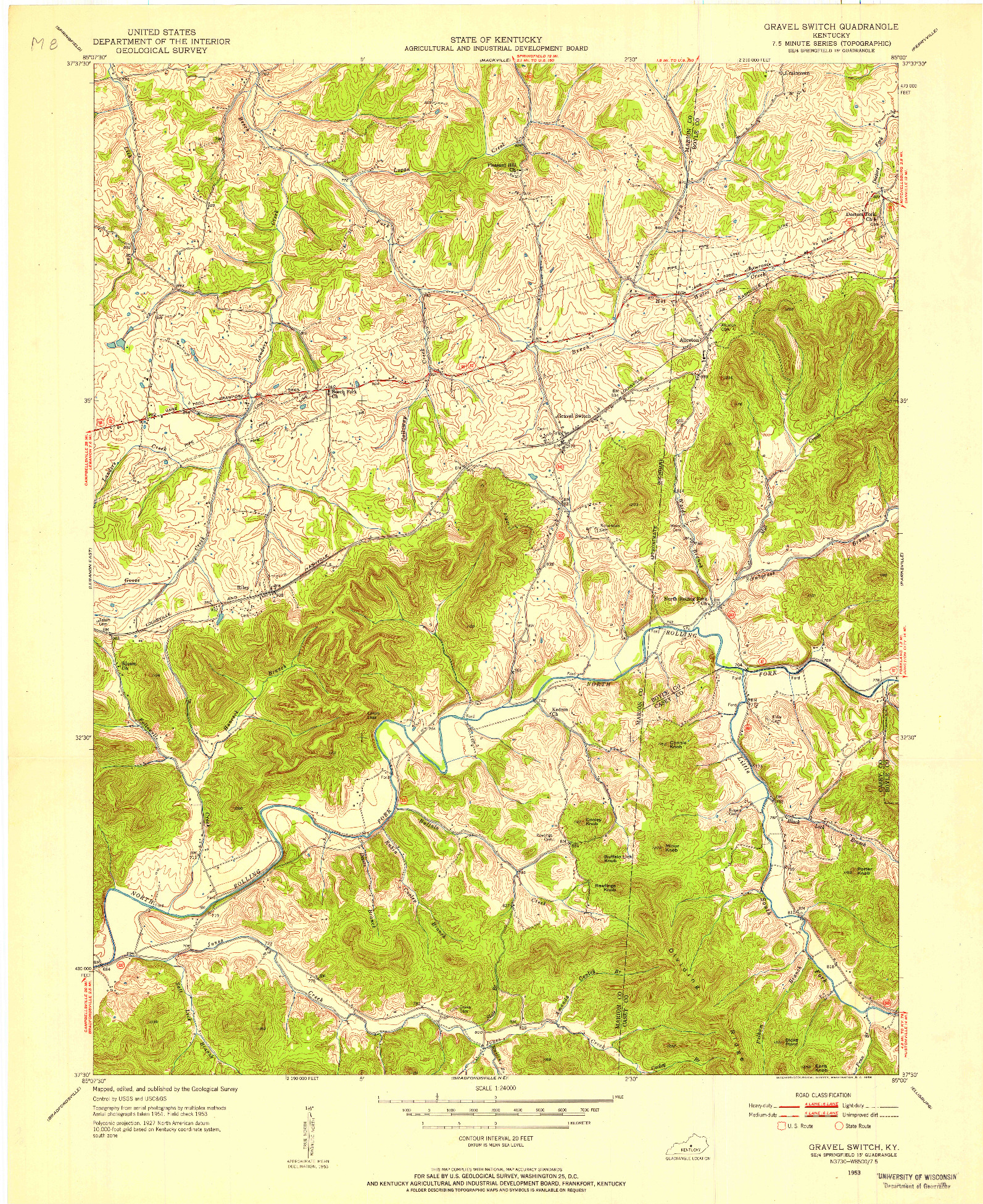 USGS 1:24000-SCALE QUADRANGLE FOR GRAVEL SWITCH, KY 1953