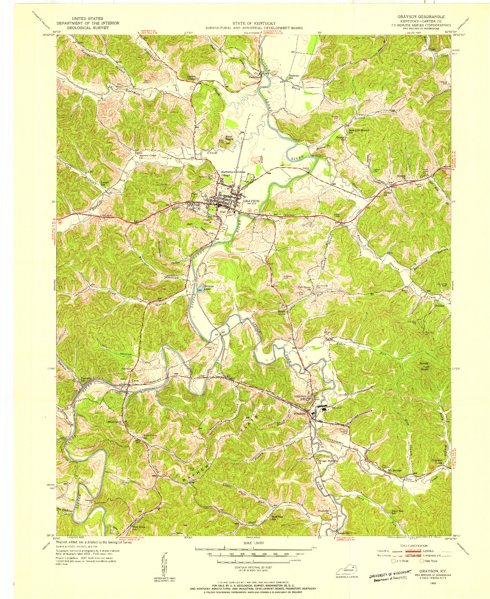 USGS 1:24000-SCALE QUADRANGLE FOR GRAYSON, KY 1953