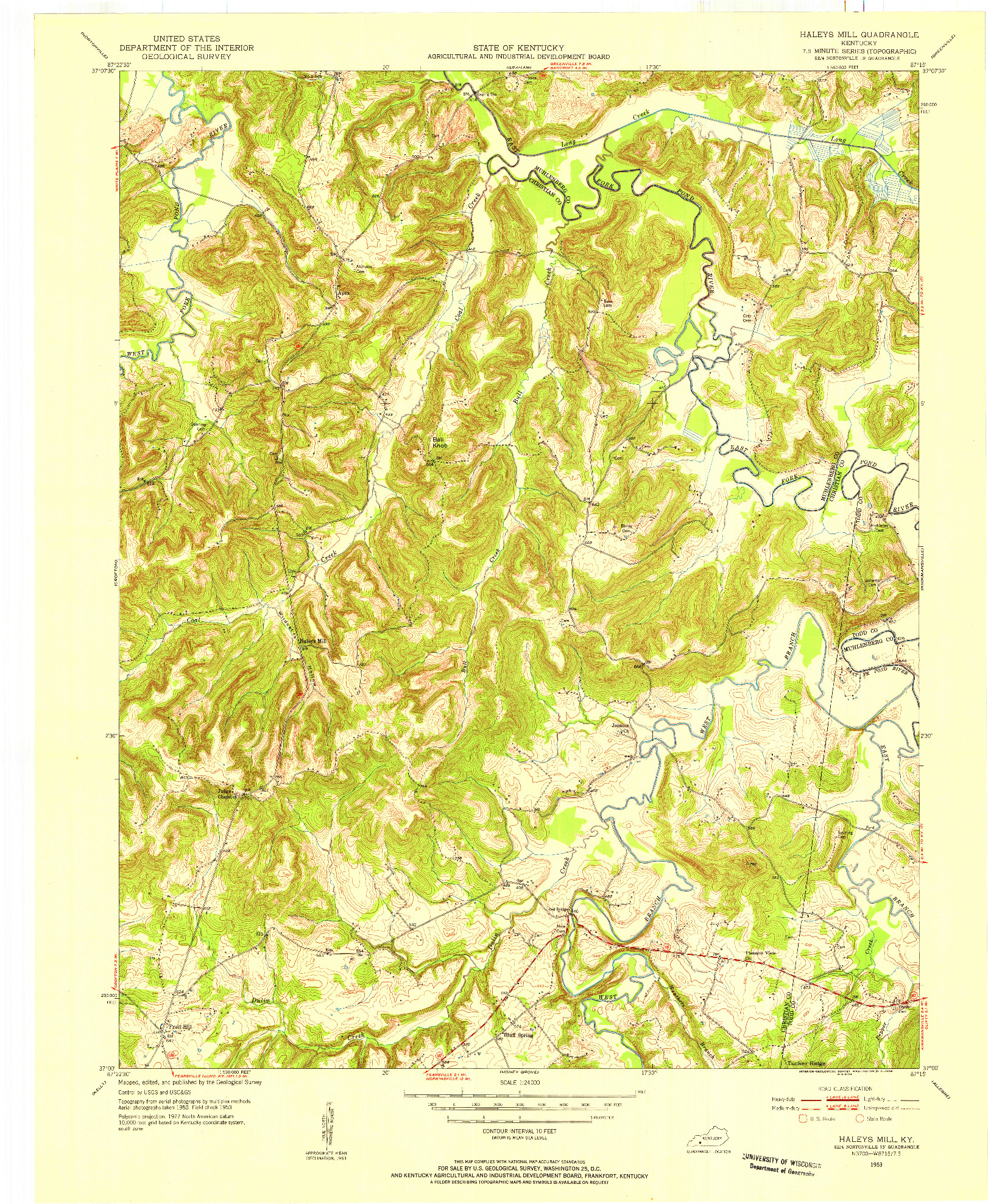 USGS 1:24000-SCALE QUADRANGLE FOR HALEYS MILL, KY 1953