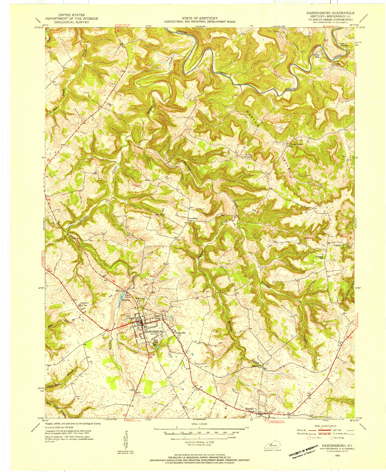 USGS 1:24000-SCALE QUADRANGLE FOR HARDINSBURG, KY 1953