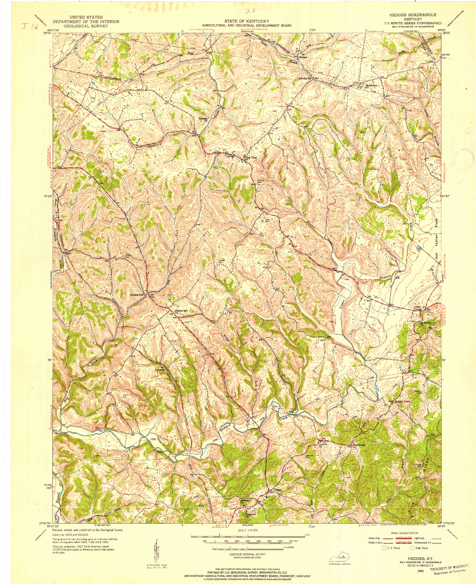 USGS 1:24000-SCALE QUADRANGLE FOR HEDGES, KY 1952