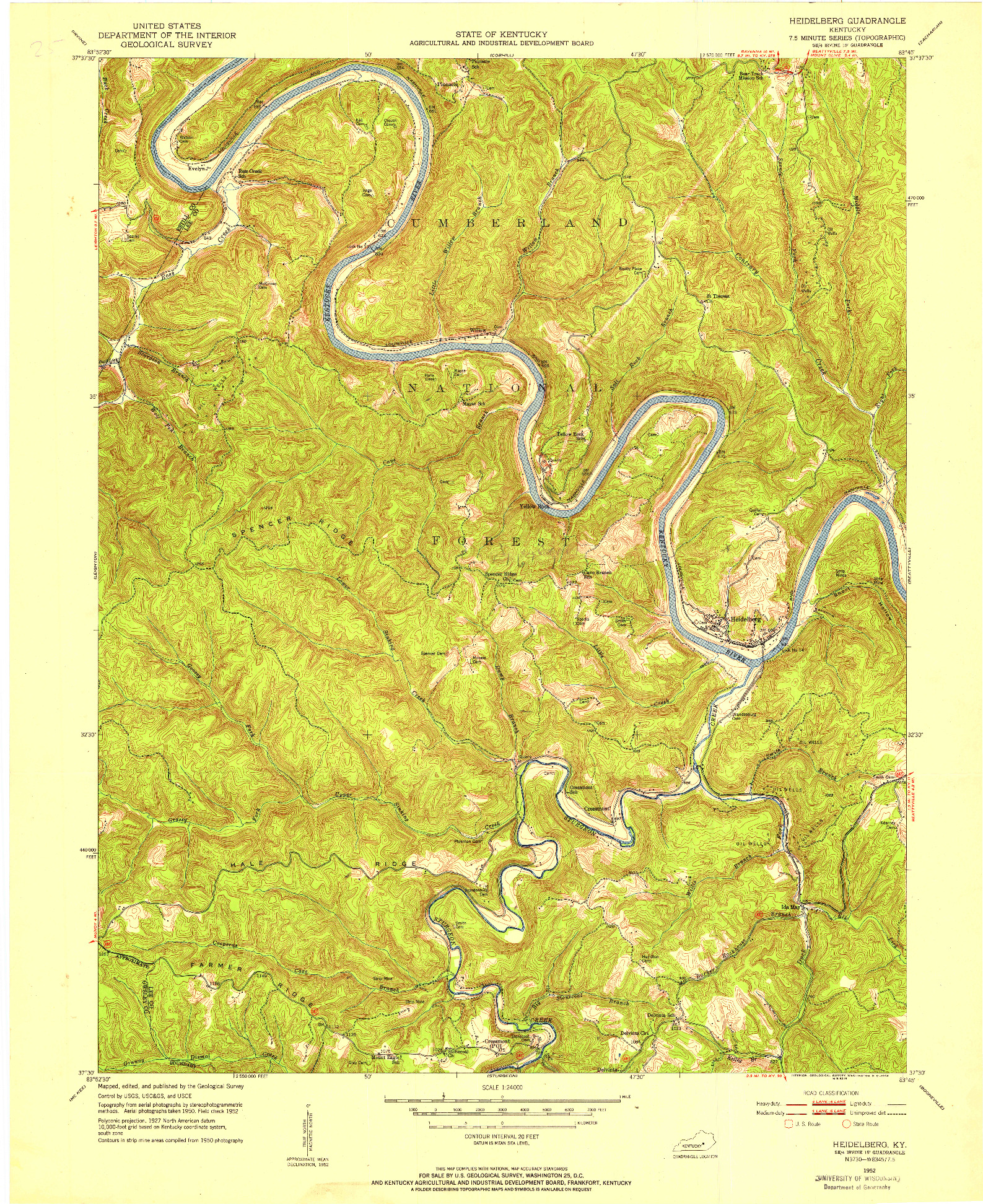 USGS 1:24000-SCALE QUADRANGLE FOR HEIDELBERG, KY 1952