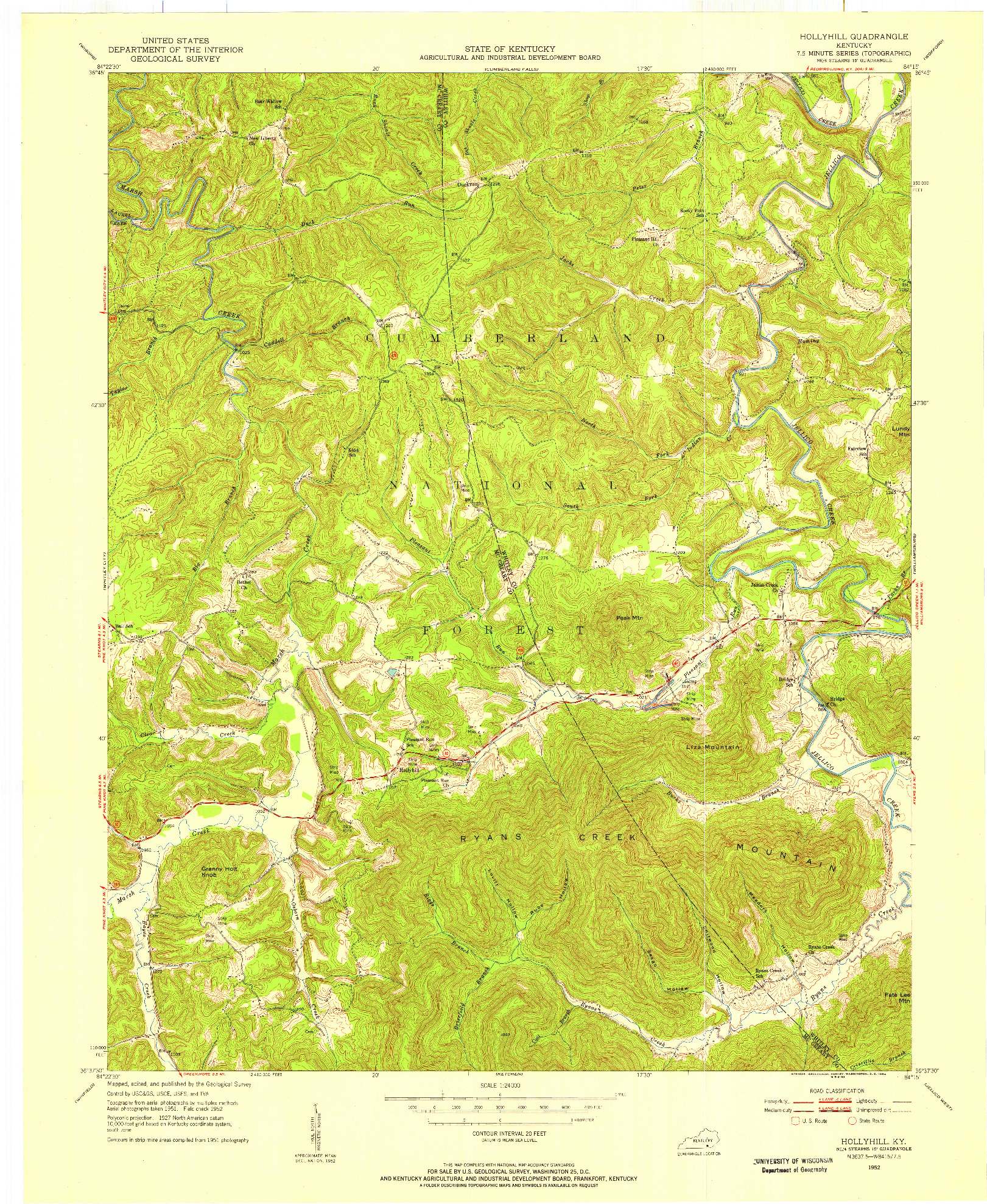 USGS 1:24000-SCALE QUADRANGLE FOR HOLLYHILL, KY 1952