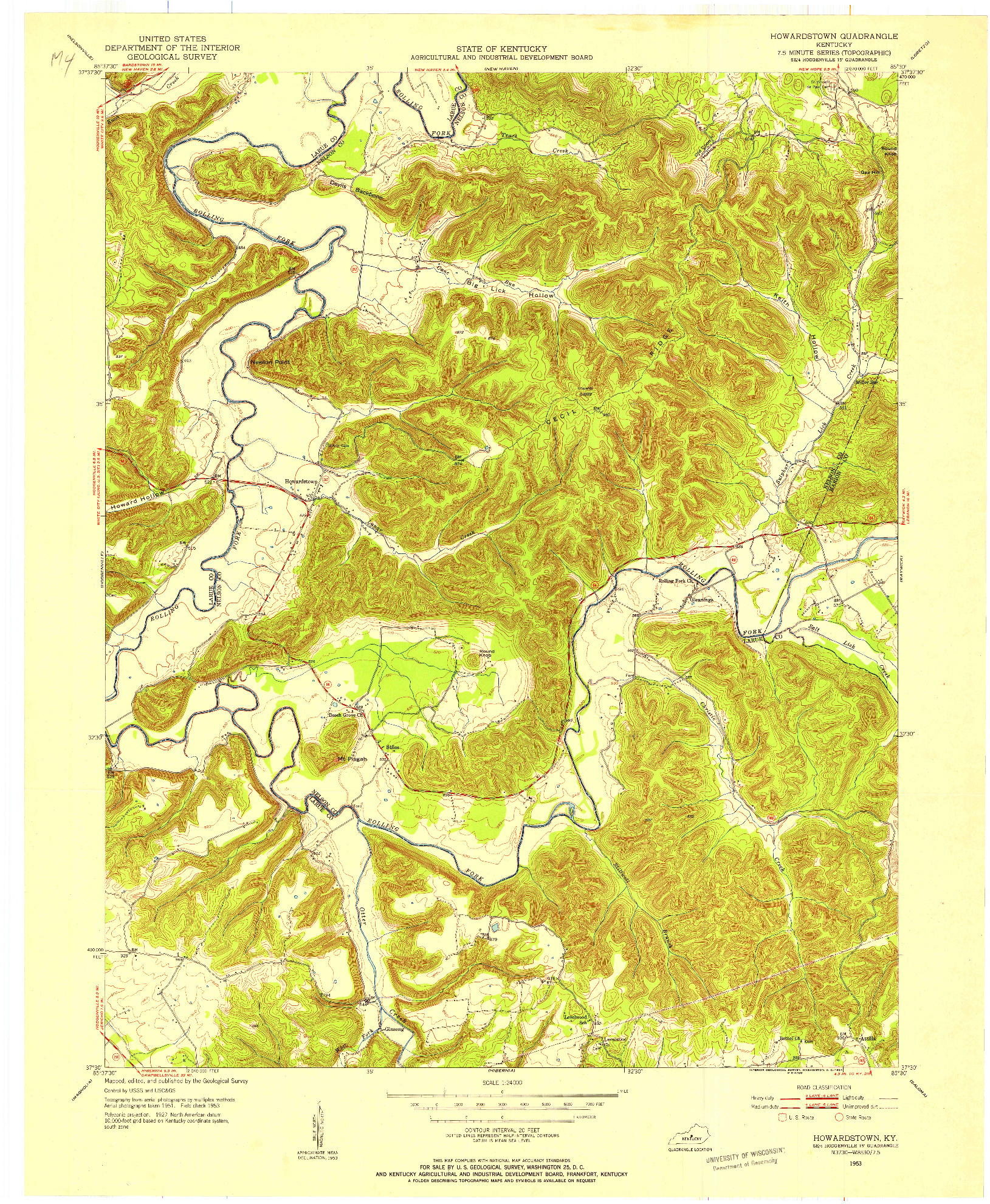USGS 1:24000-SCALE QUADRANGLE FOR HOWARDSTOWN, KY 1953