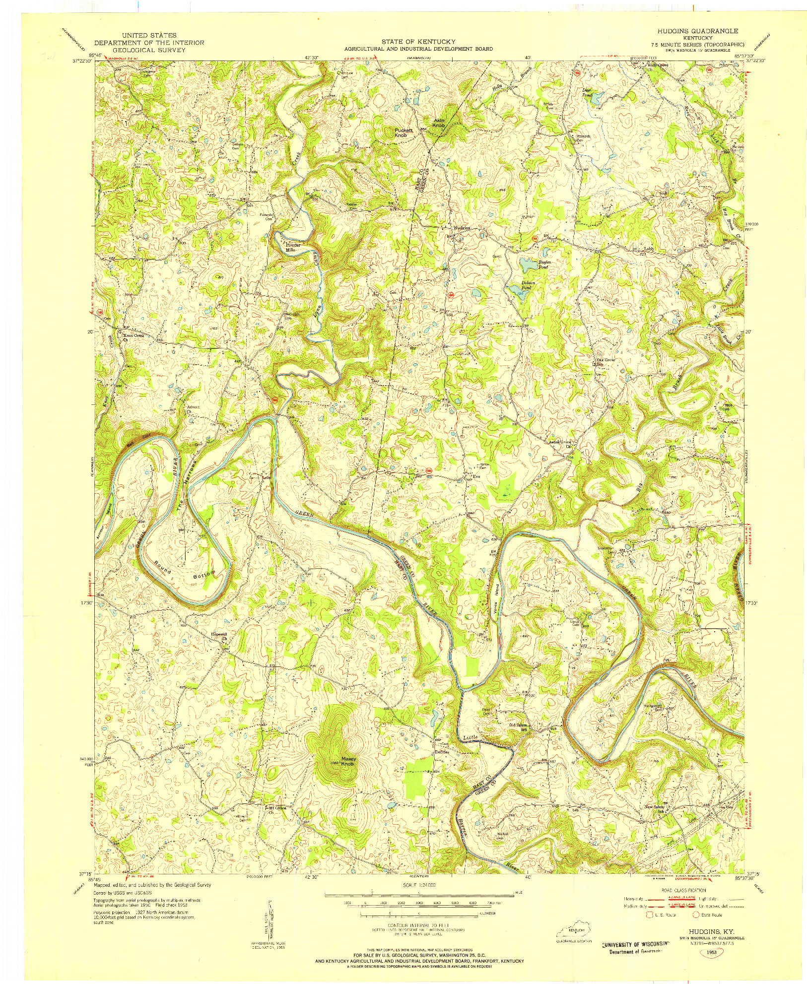 USGS 1:24000-SCALE QUADRANGLE FOR HUDGINS, KY 1953