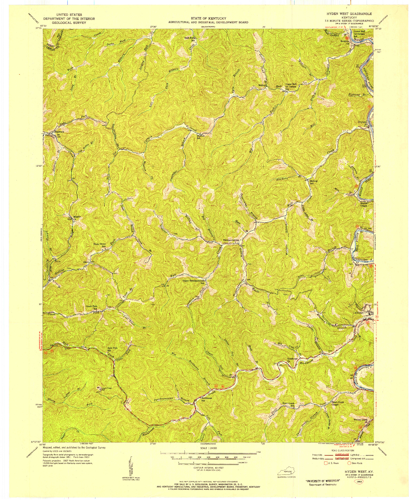 USGS 1:24000-SCALE QUADRANGLE FOR HYDEN WEST, KY 1953